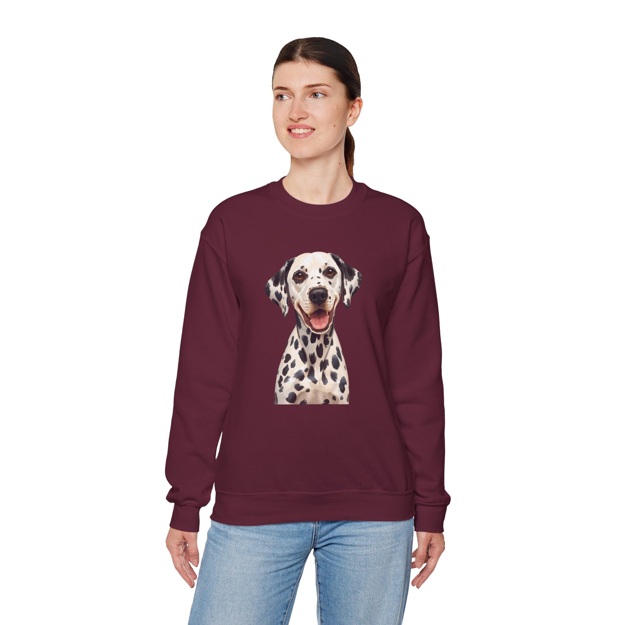 Dalmatian Smile Crewneck Sweatshirt — Cute Dog Graphic Pullover