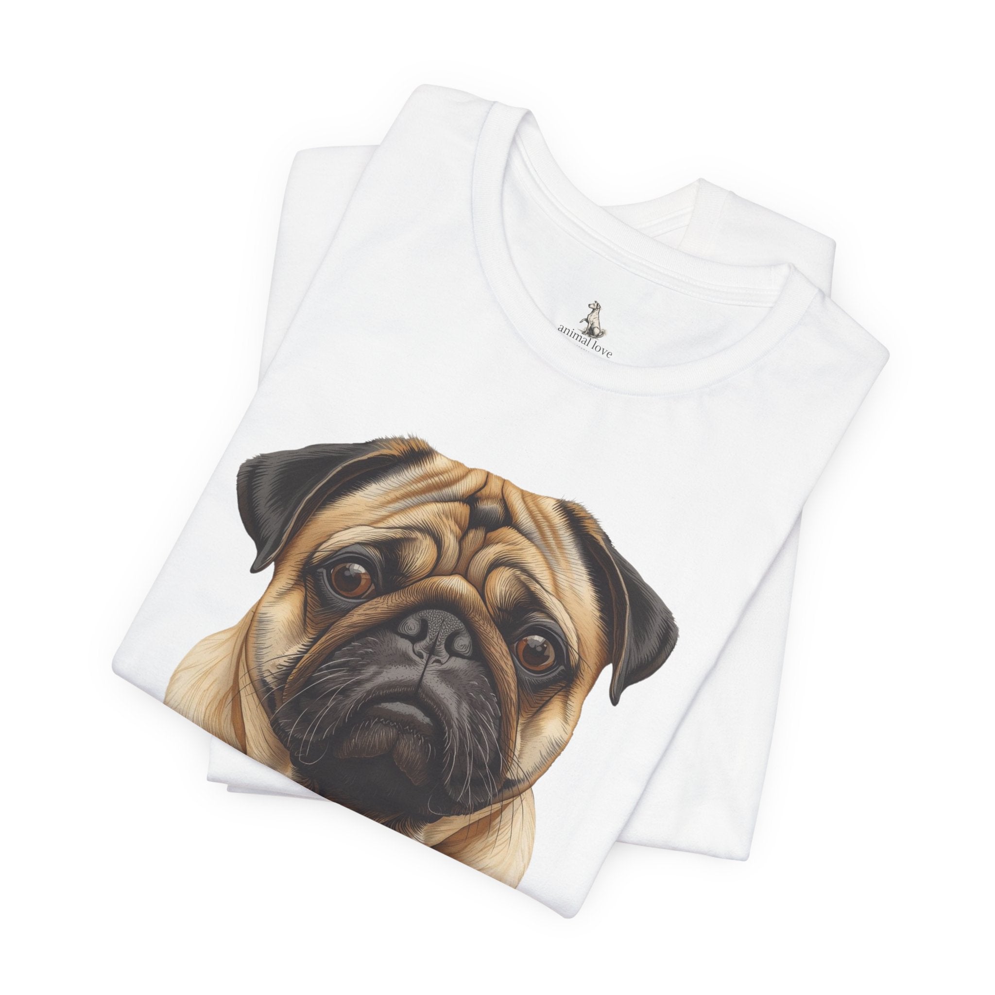 Pug Portrait T-Shirt - Realistic Dog Face Tee for Pug Lovers