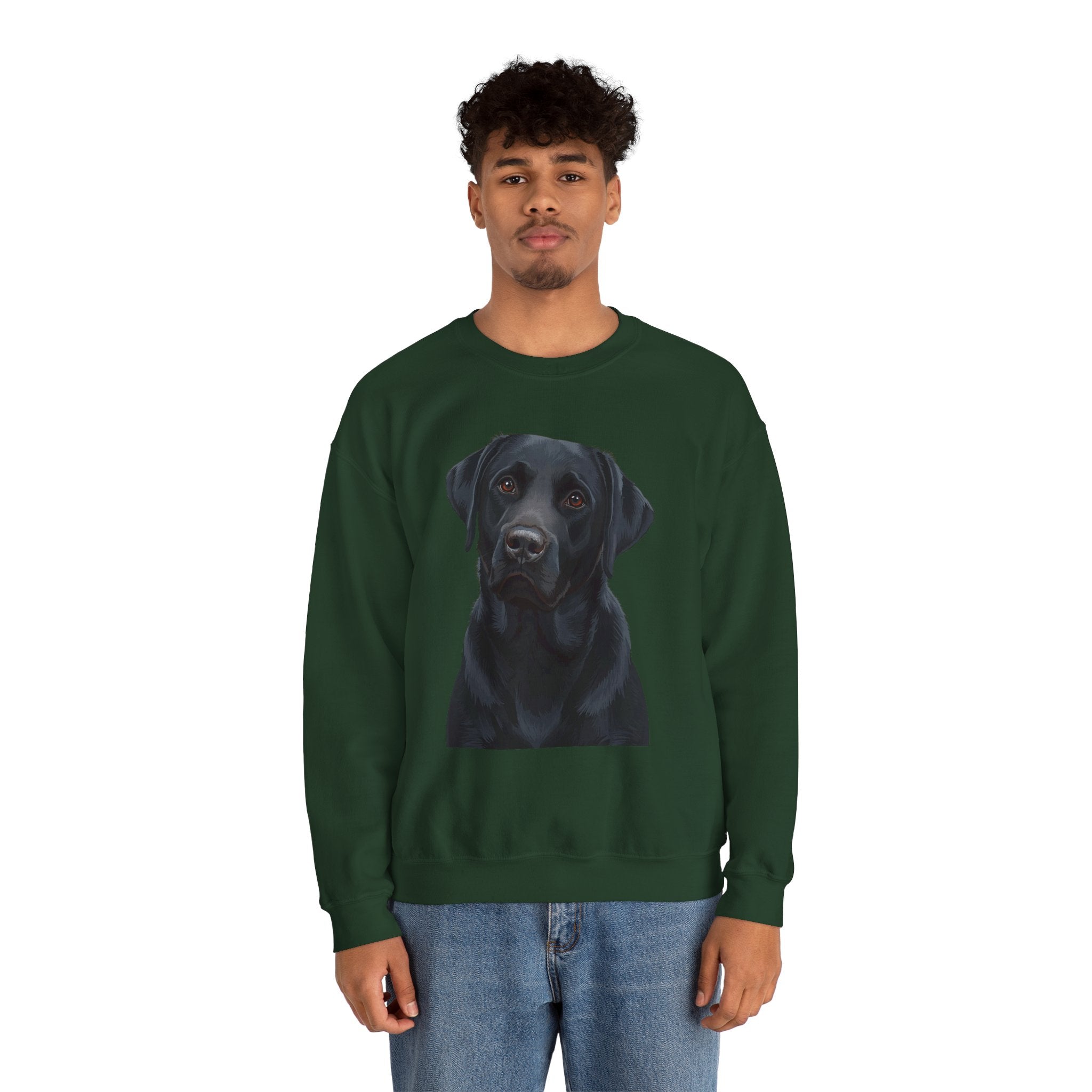 Black Labrador Portrait Crewneck Sweatshirt — Realistic Dog Print for Dog Lovers
