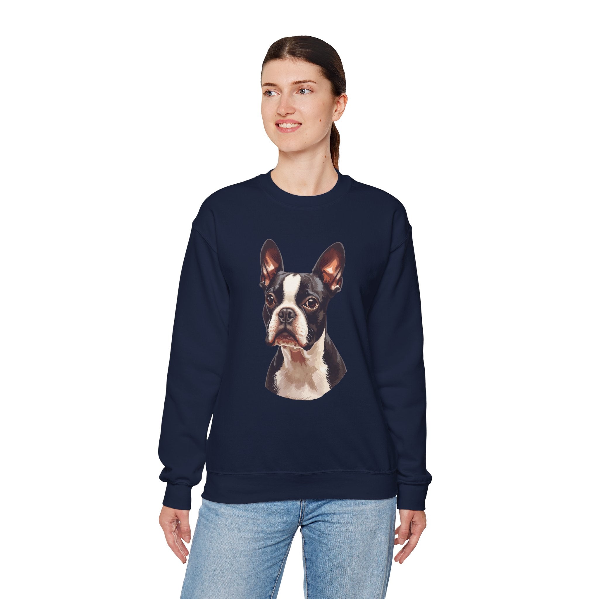 Boston Terrier Portrait Sweatshirt — Cute Dog Face Crewneck for Pet Lovers