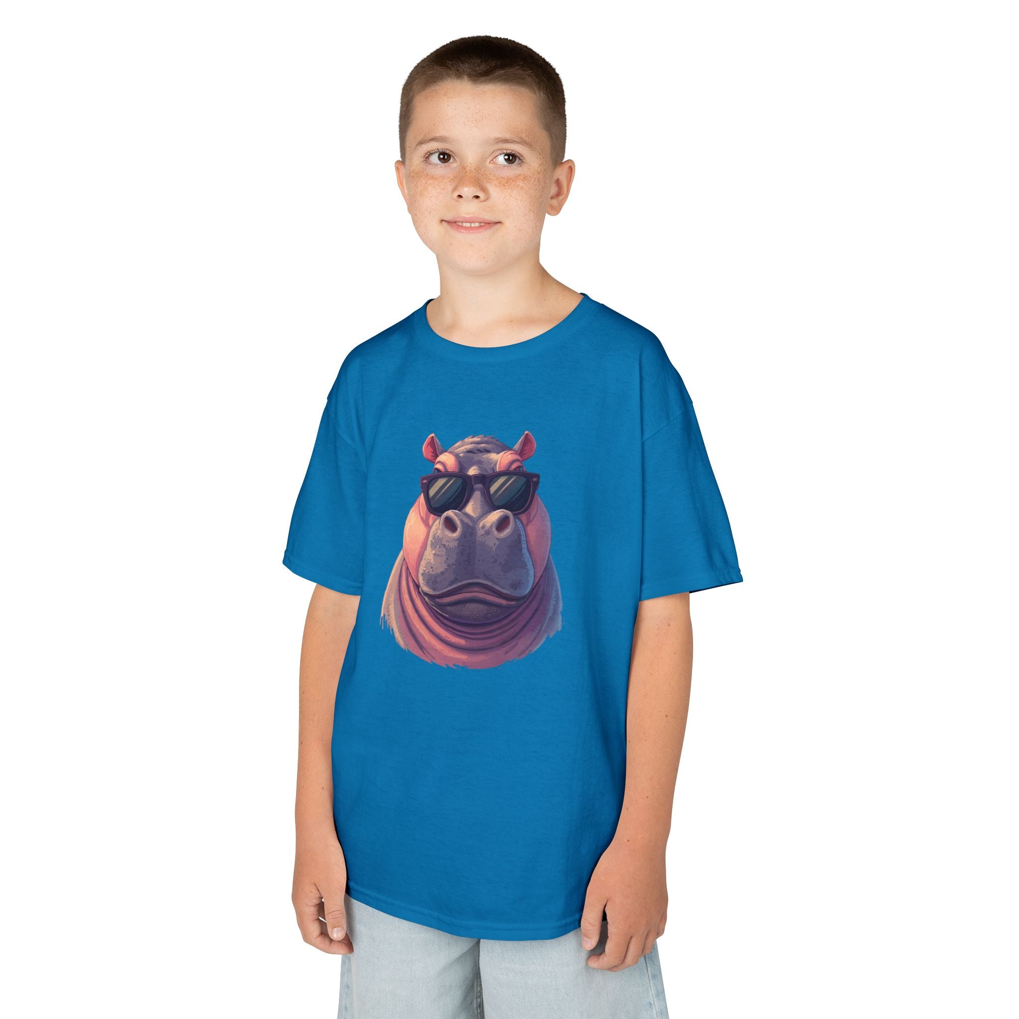Kids Hippo Sunglasses T‑Shirt — Cool Cartoon Animal Tee for Boys & Girls