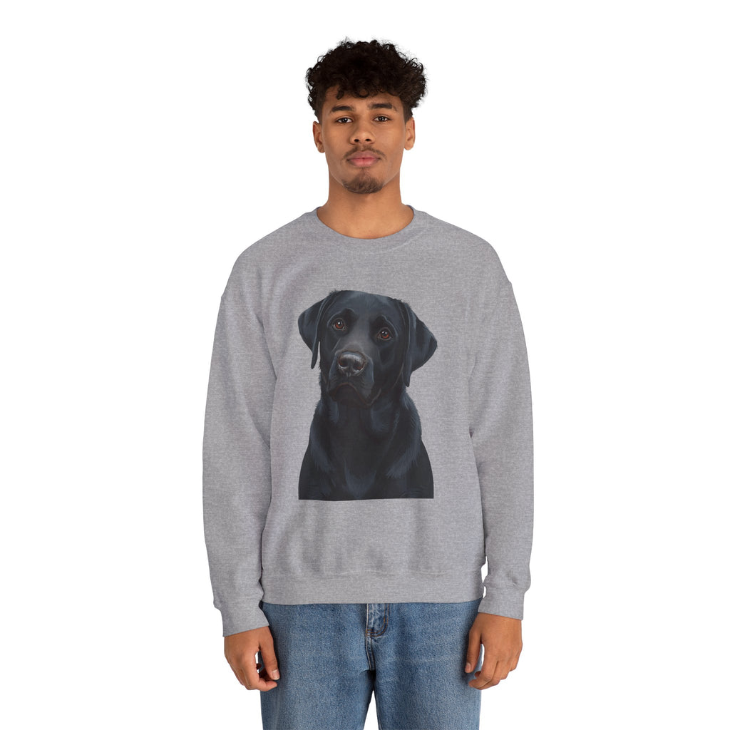 Black Labrador Portrait Crewneck Sweatshirt — Realistic Dog Print for Dog Lovers