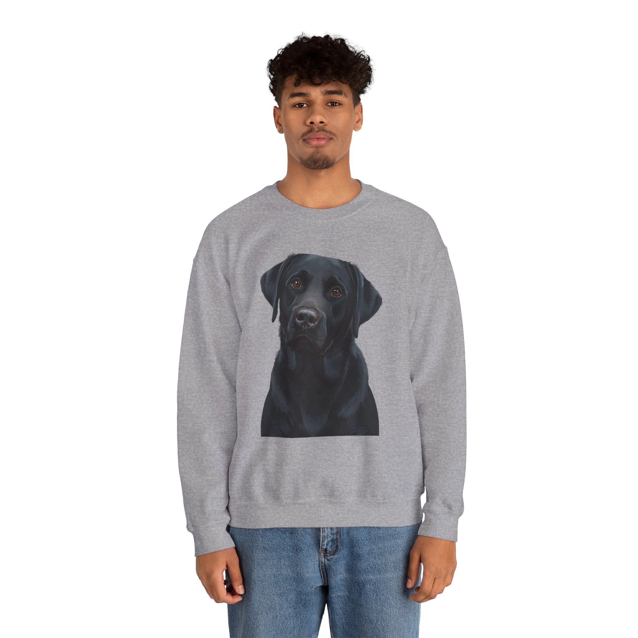 Black Labrador Portrait Crewneck Sweatshirt — Realistic Dog Print for Dog Lovers