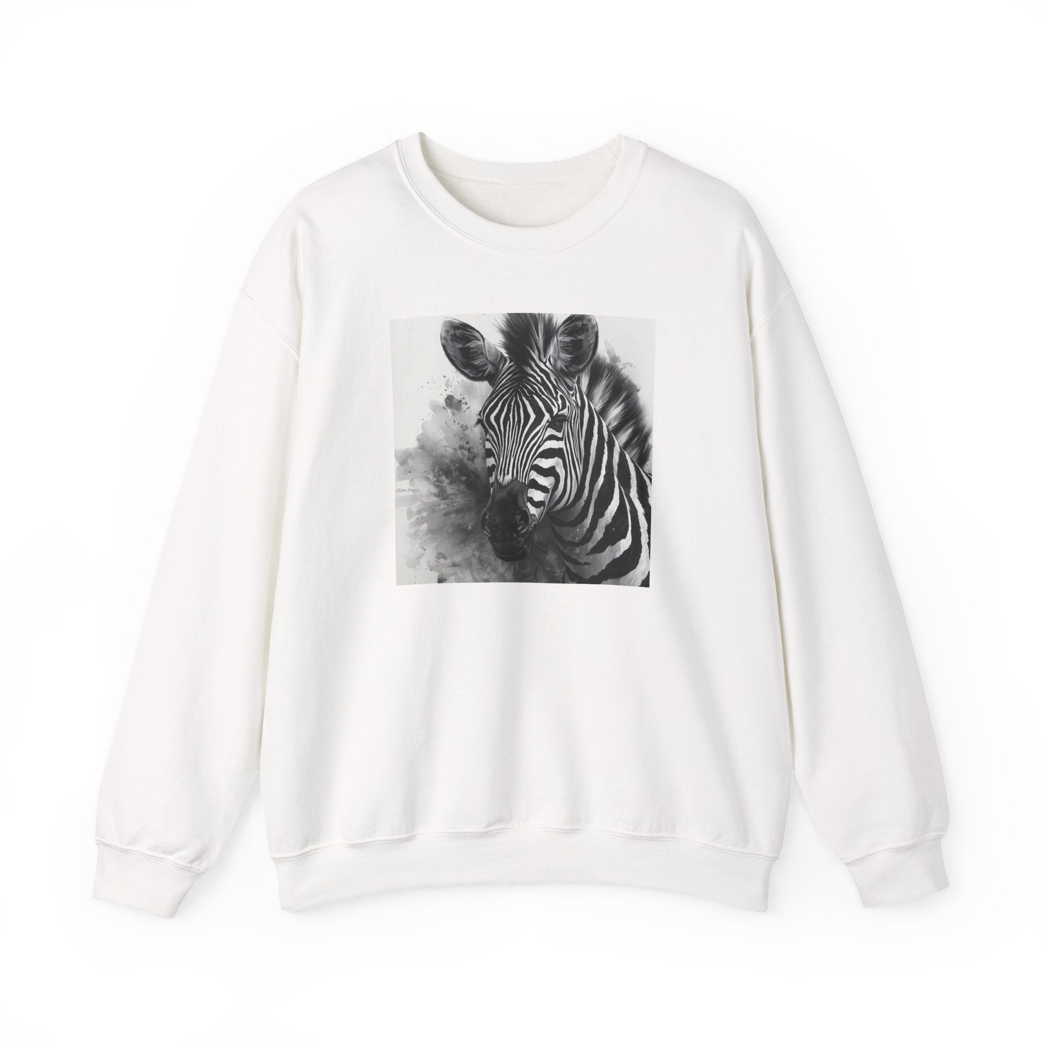Zebra Portrait Crewneck Sweatshirt — Monochrome Wildlife Art Pullover