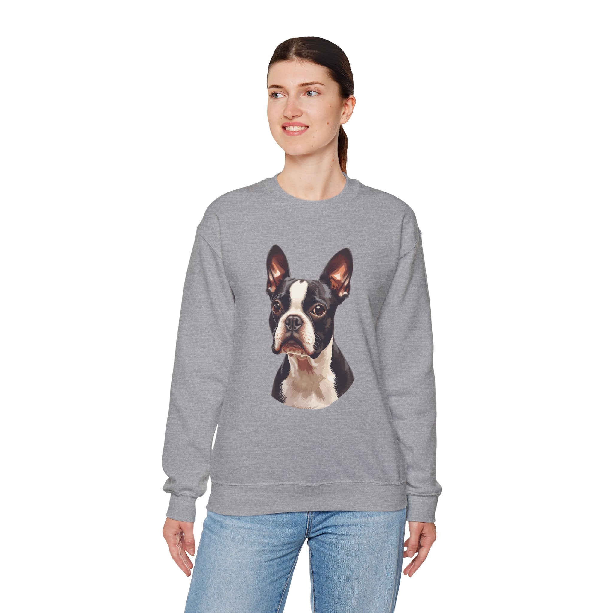 Boston Terrier Portrait Sweatshirt — Cute Dog Face Crewneck for Pet Lovers
