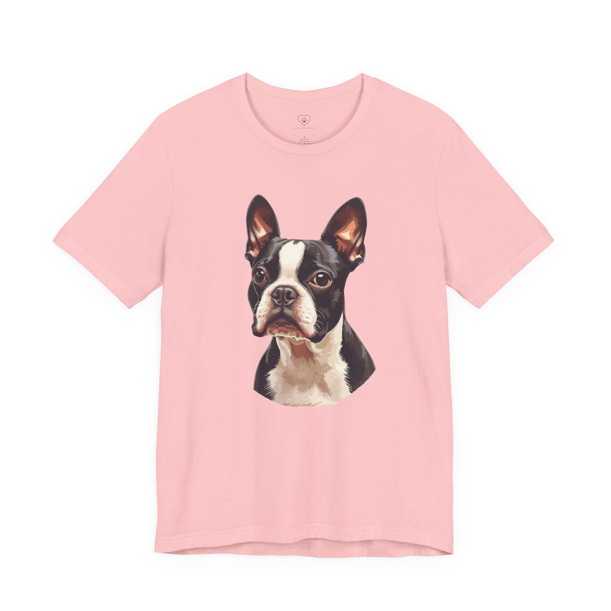 Boston Terrier Portrait T-Shirt – Realistic Dog Face Tee for Pet Lovers