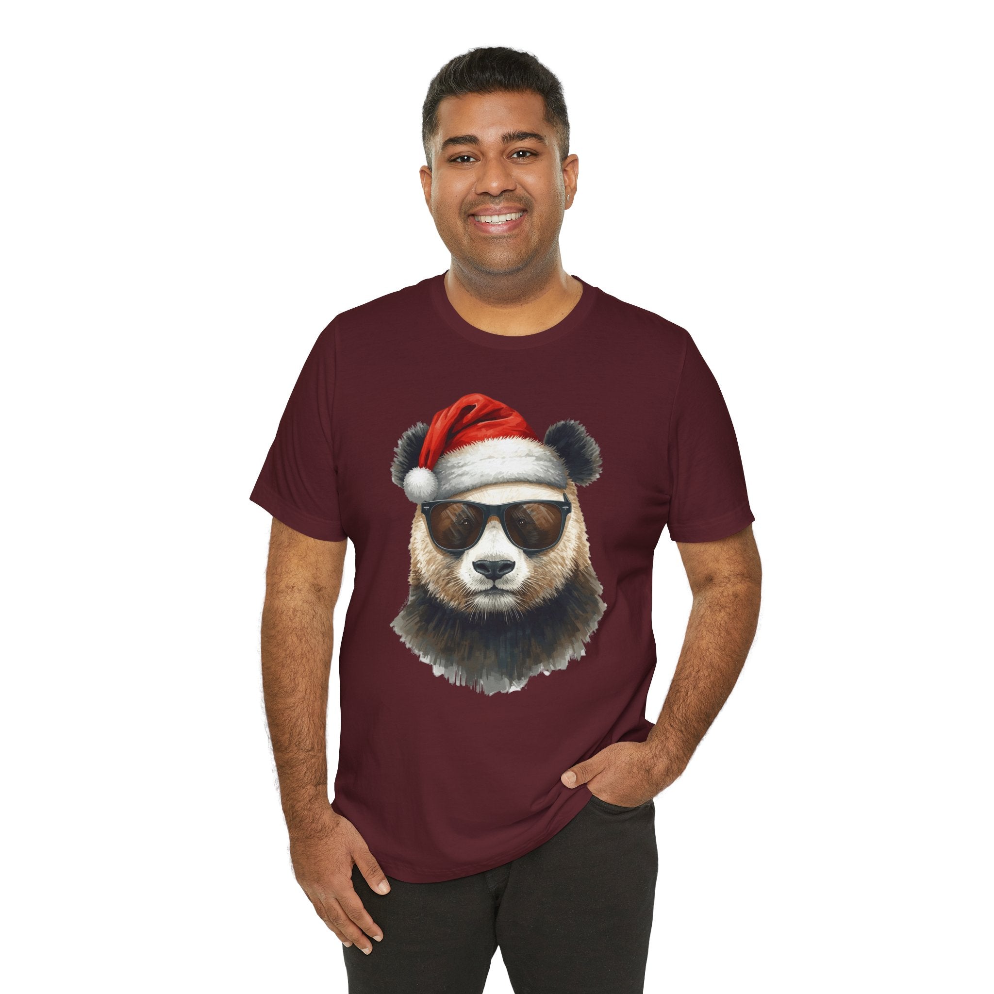 Panda With Santa Hat T-Shirt – Cool Sunglasses Holiday Tee