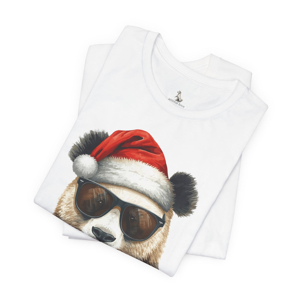 Panda With Santa Hat T-Shirt – Cool Sunglasses Holiday Tee