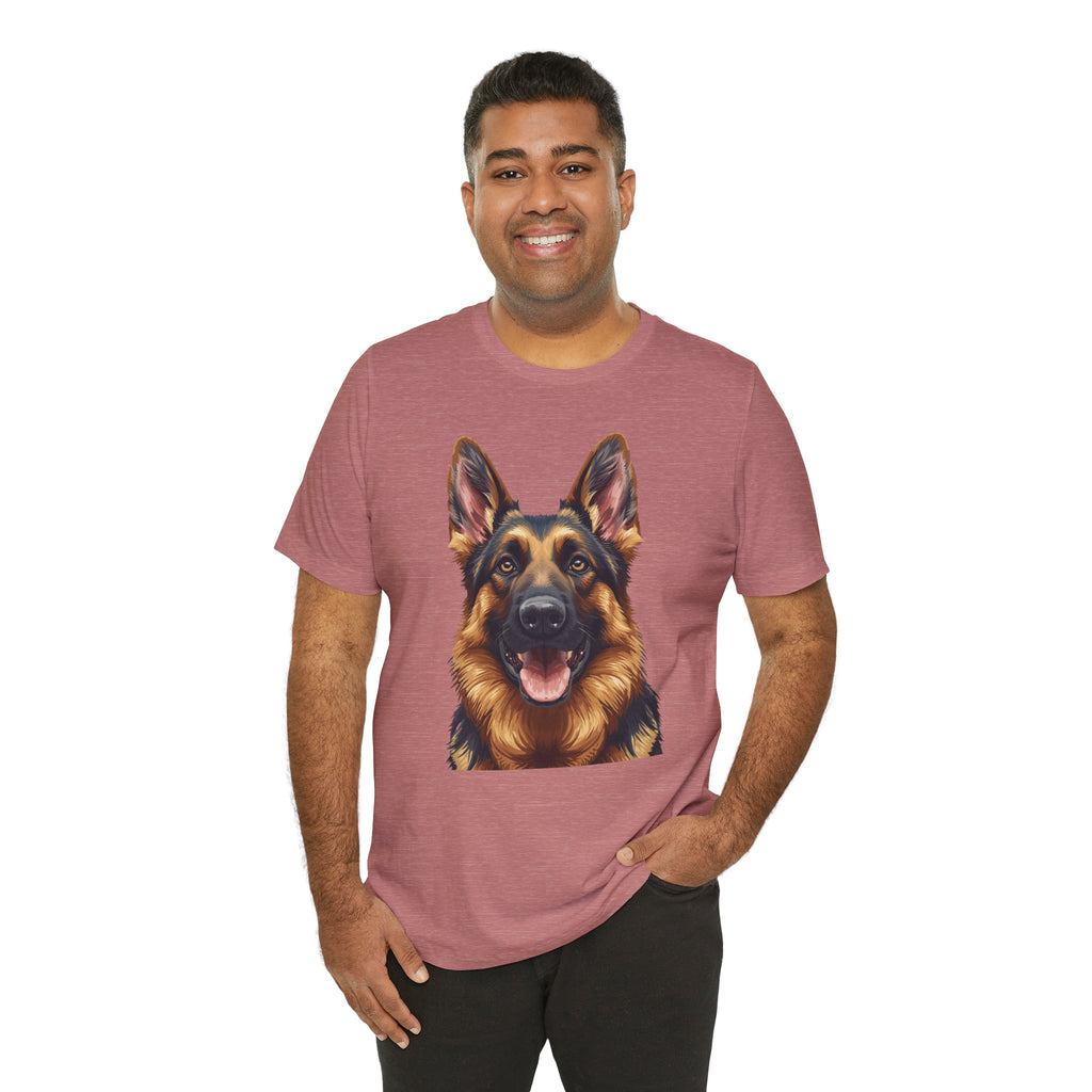 German Shepherd Portrait T‑Shirt — Realistic Dog Face Tee for Dog Lovers
