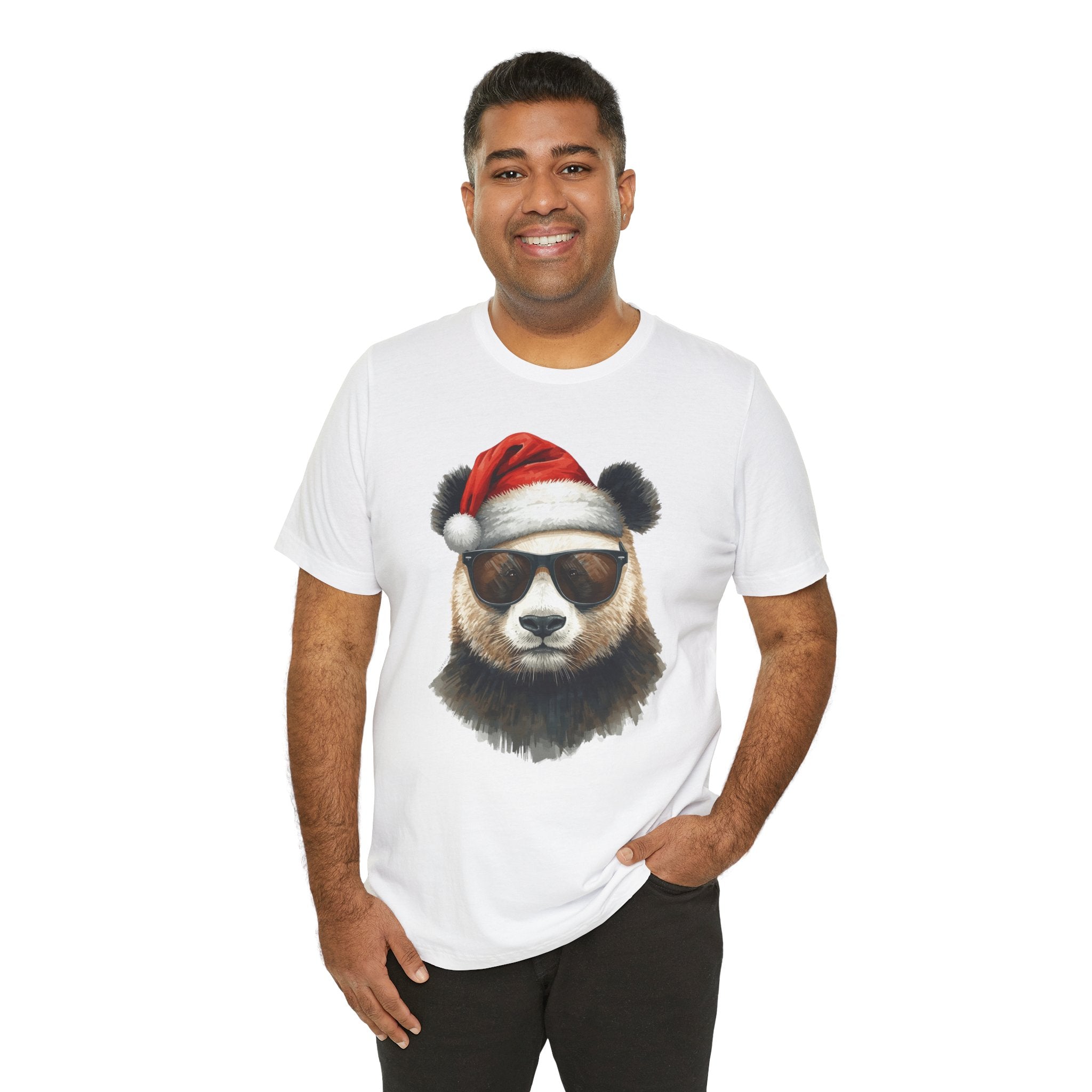 Panda With Santa Hat T-Shirt – Cool Sunglasses Holiday Tee