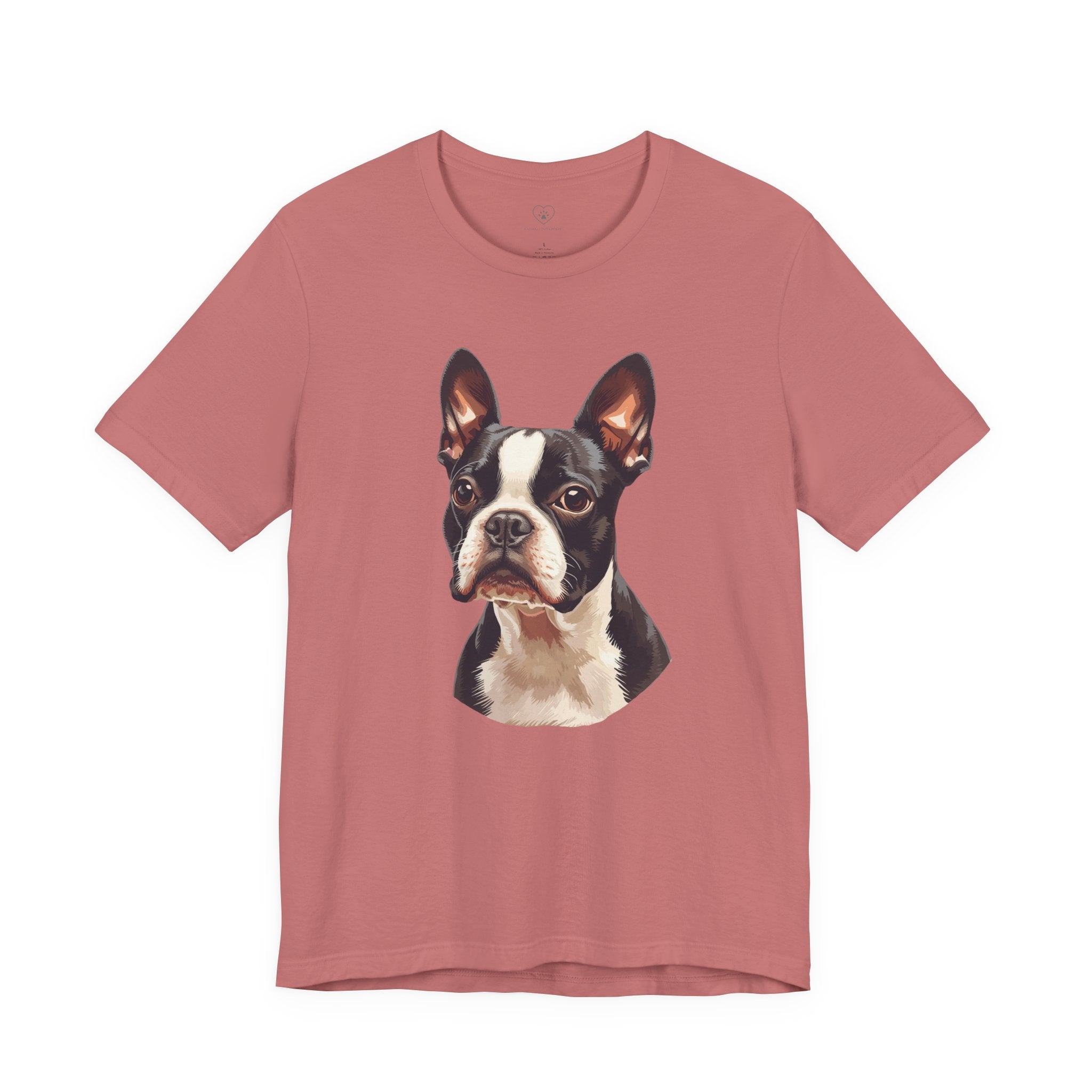 Boston Terrier Portrait T-Shirt – Realistic Dog Face Tee for Pet Lovers