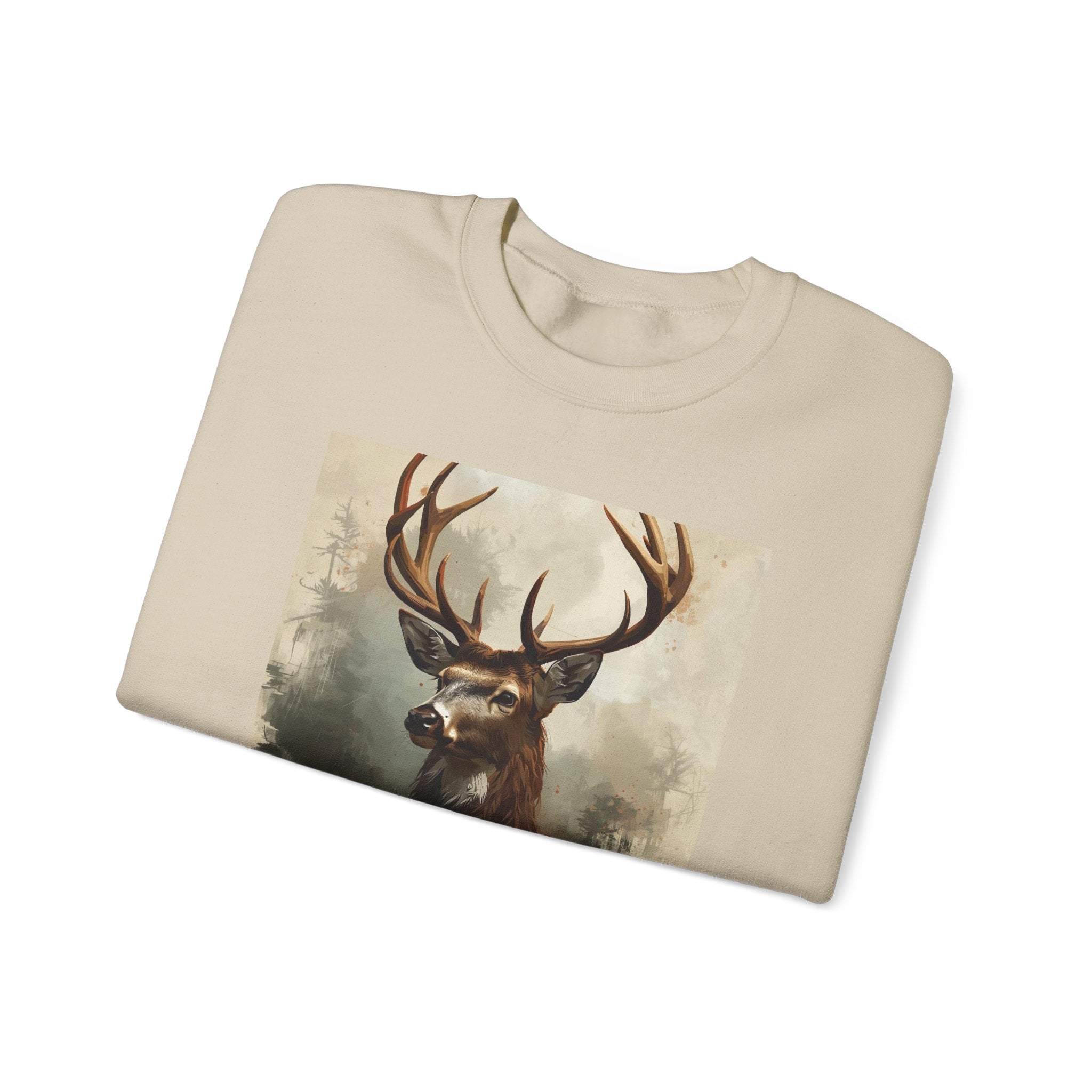Stag Portrait Crewneck Sweatshirt — Majestic Deer Watercolor