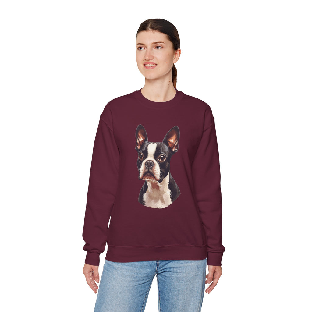 Boston Terrier Portrait Sweatshirt — Cute Dog Face Crewneck for Pet Lovers