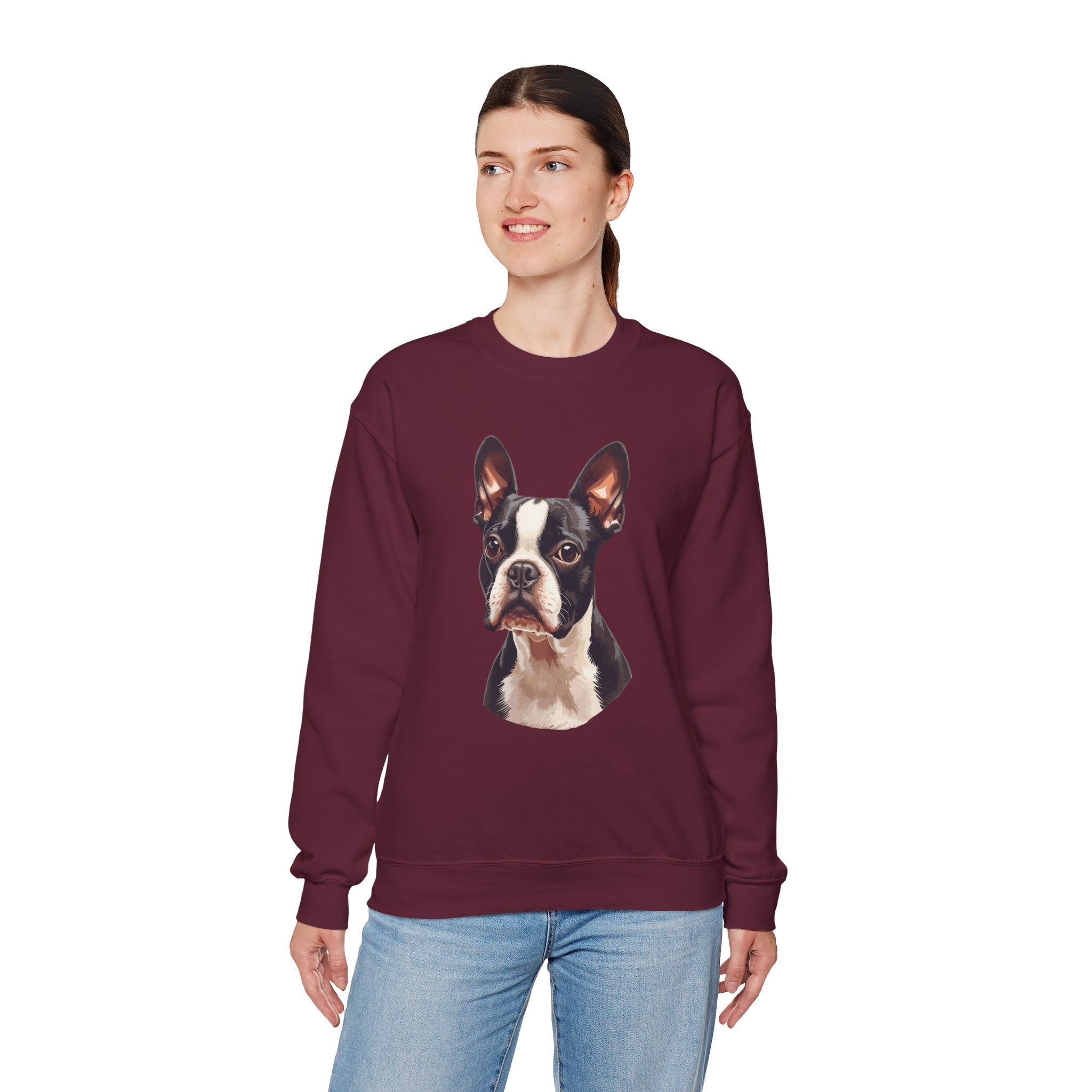 Boston Terrier Portrait Sweatshirt — Cute Dog Face Crewneck for Pet Lovers