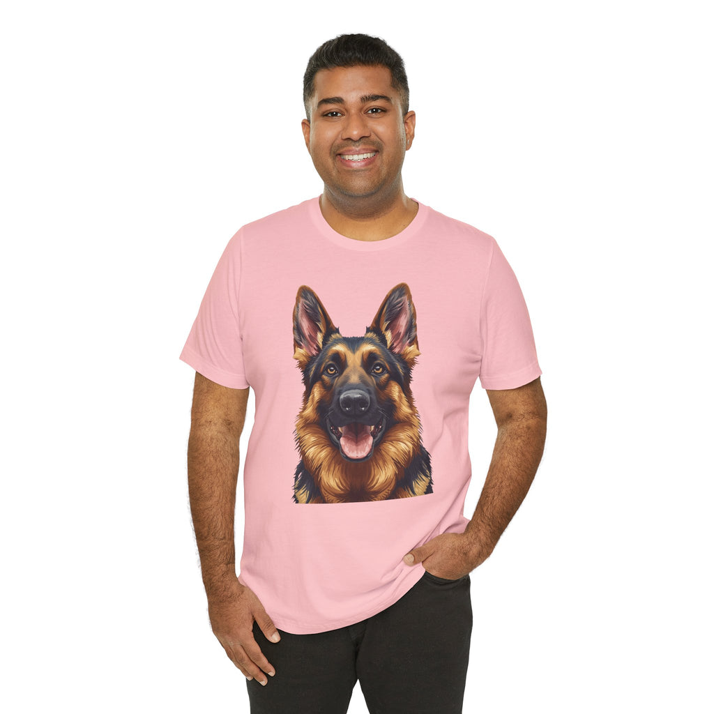 German Shepherd Portrait T‑Shirt — Realistic Dog Face Tee for Dog Lovers