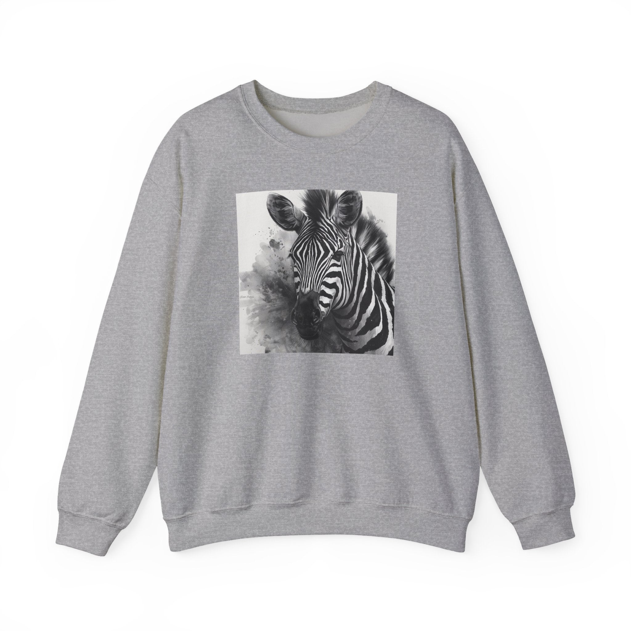Zebra Portrait Crewneck Sweatshirt — Monochrome Wildlife Art Pullover