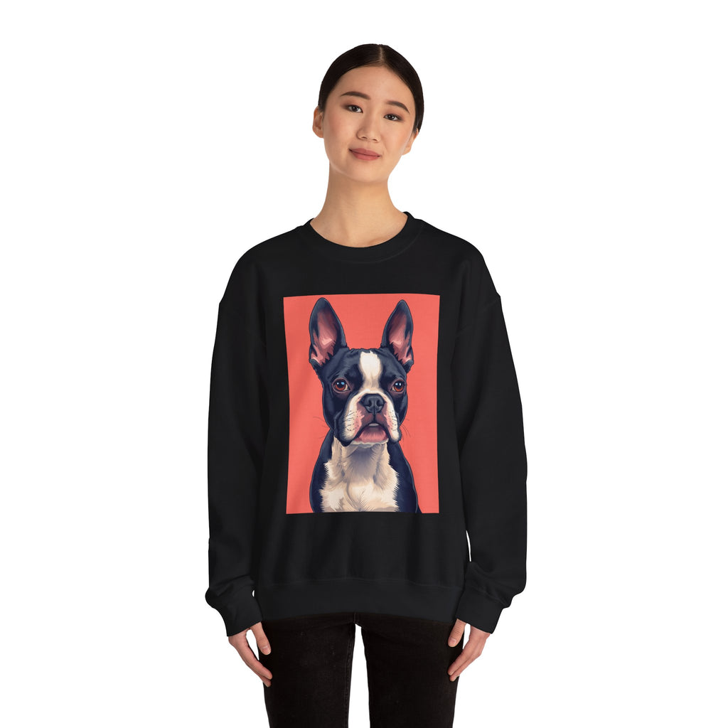 Boston Terrier Portrait Crewneck Sweatshirt — Cute Dog Graphic Pullover