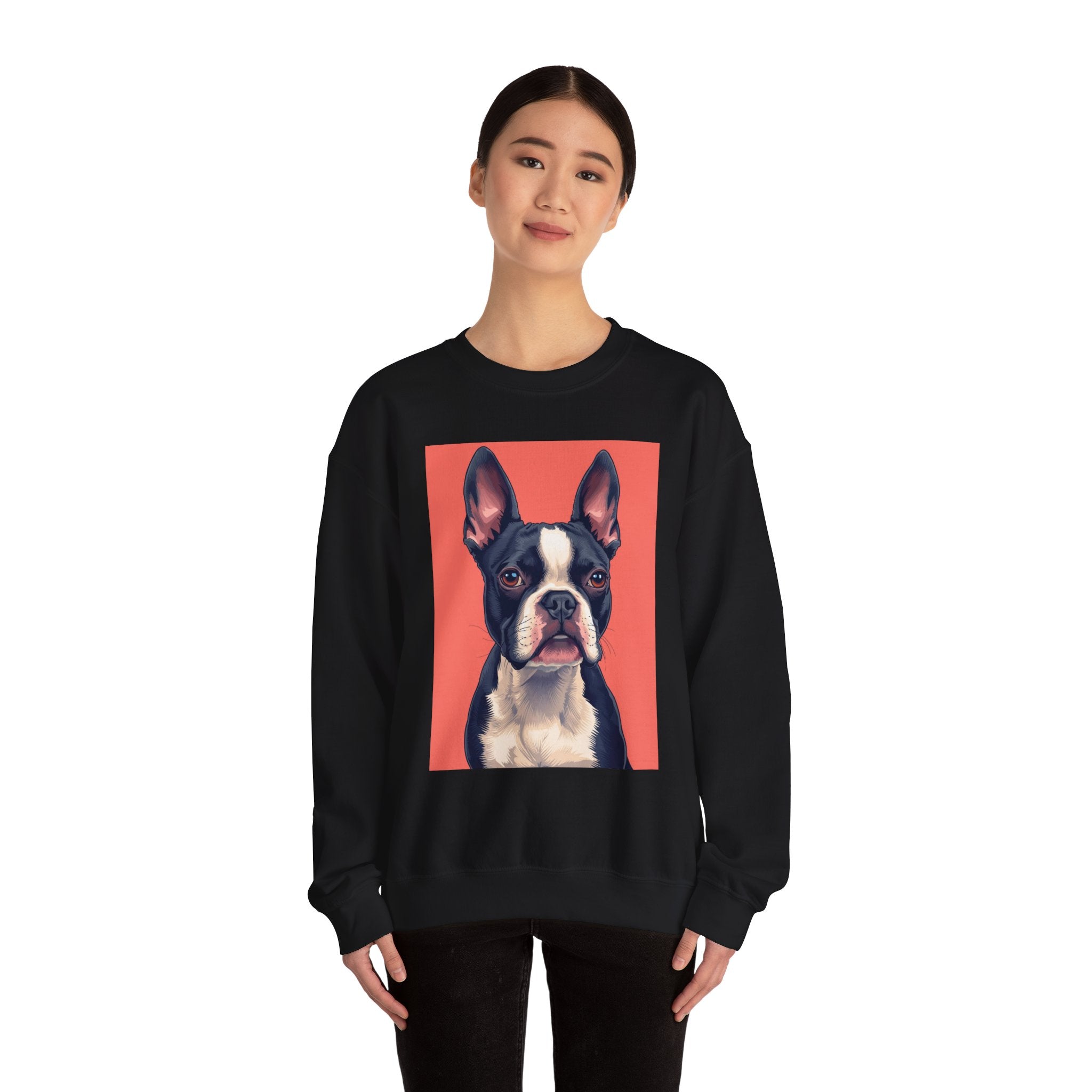 Boston Terrier Portrait Crewneck Sweatshirt — Cute Dog Graphic Pullover