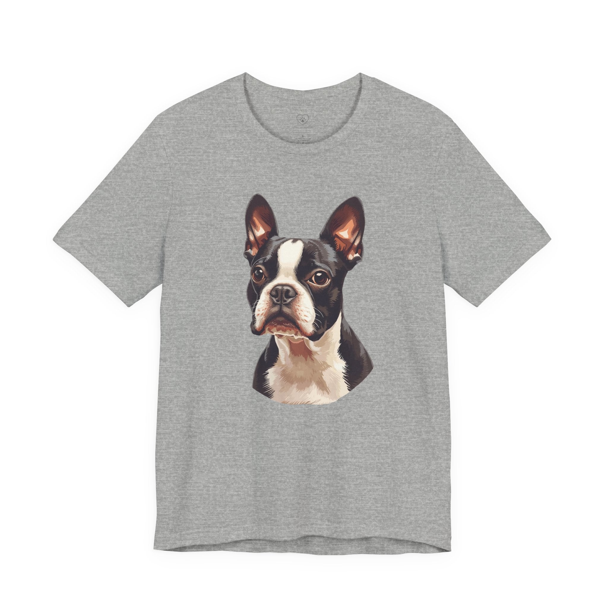 Boston Terrier Portrait T-Shirt – Realistic Dog Face Tee for Pet Lovers