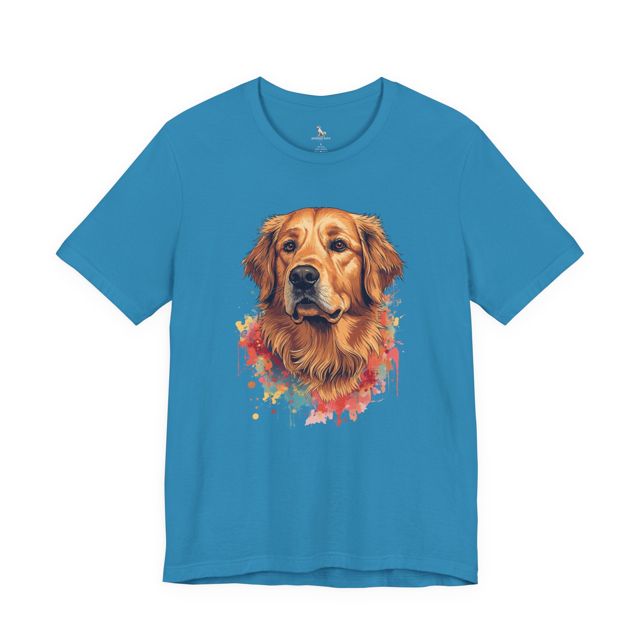 Golden Retriever Watercolor T-Shirt — Colorful Dog Portrait Tee for Dog Lovers