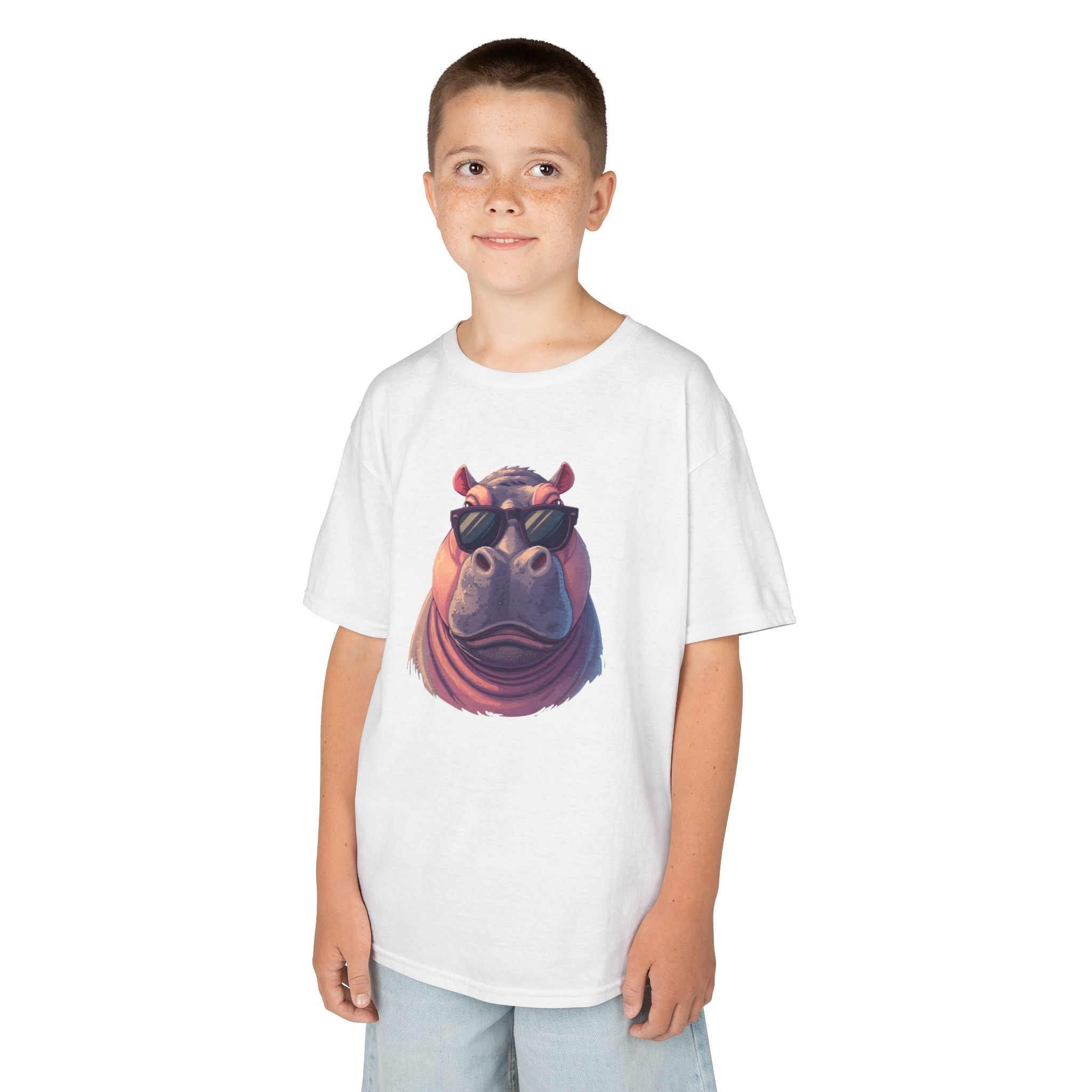 Kids Hippo Sunglasses T‑Shirt — Cool Cartoon Animal Tee for Boys & Girls