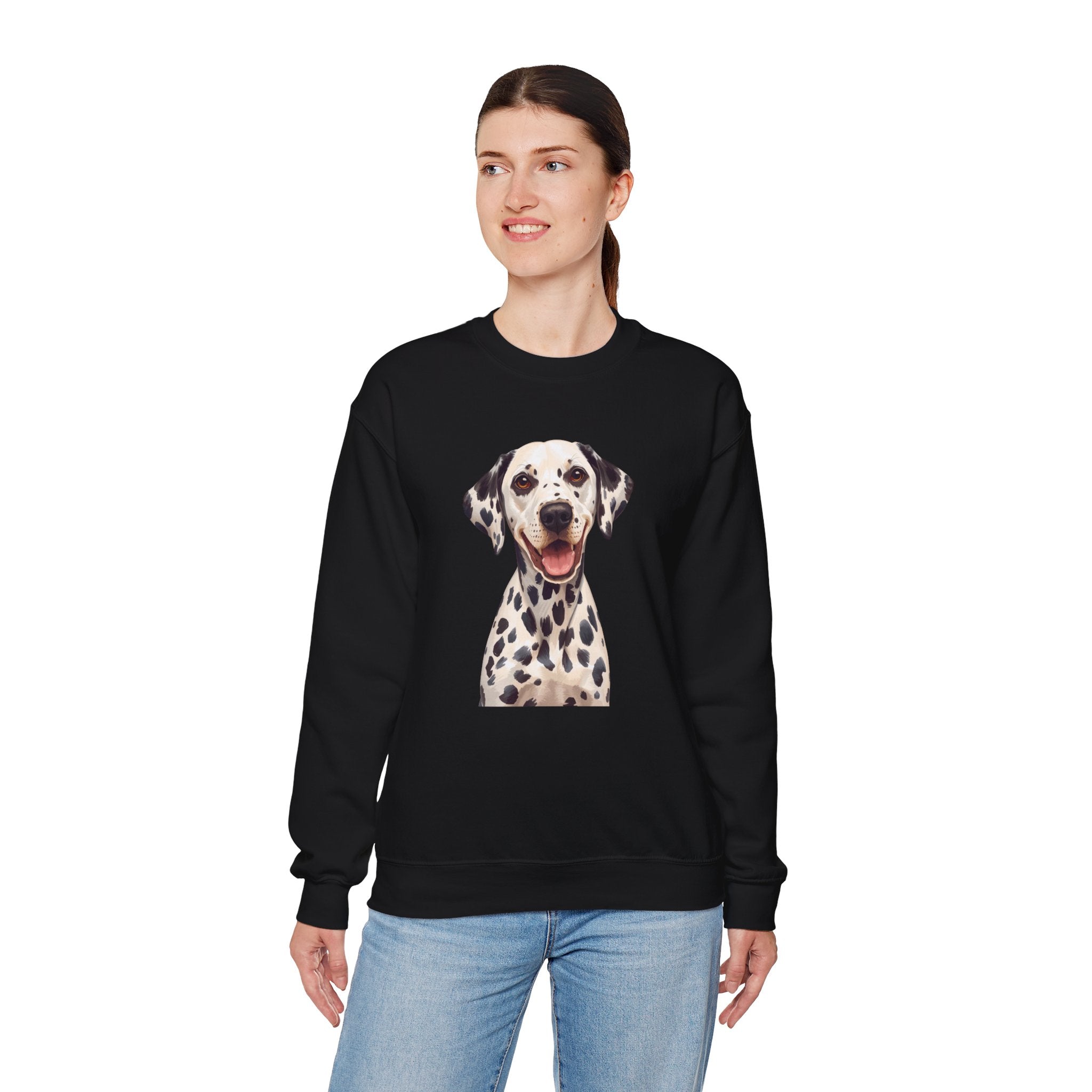 Dalmatian Smile Crewneck Sweatshirt — Cute Dog Graphic Pullover