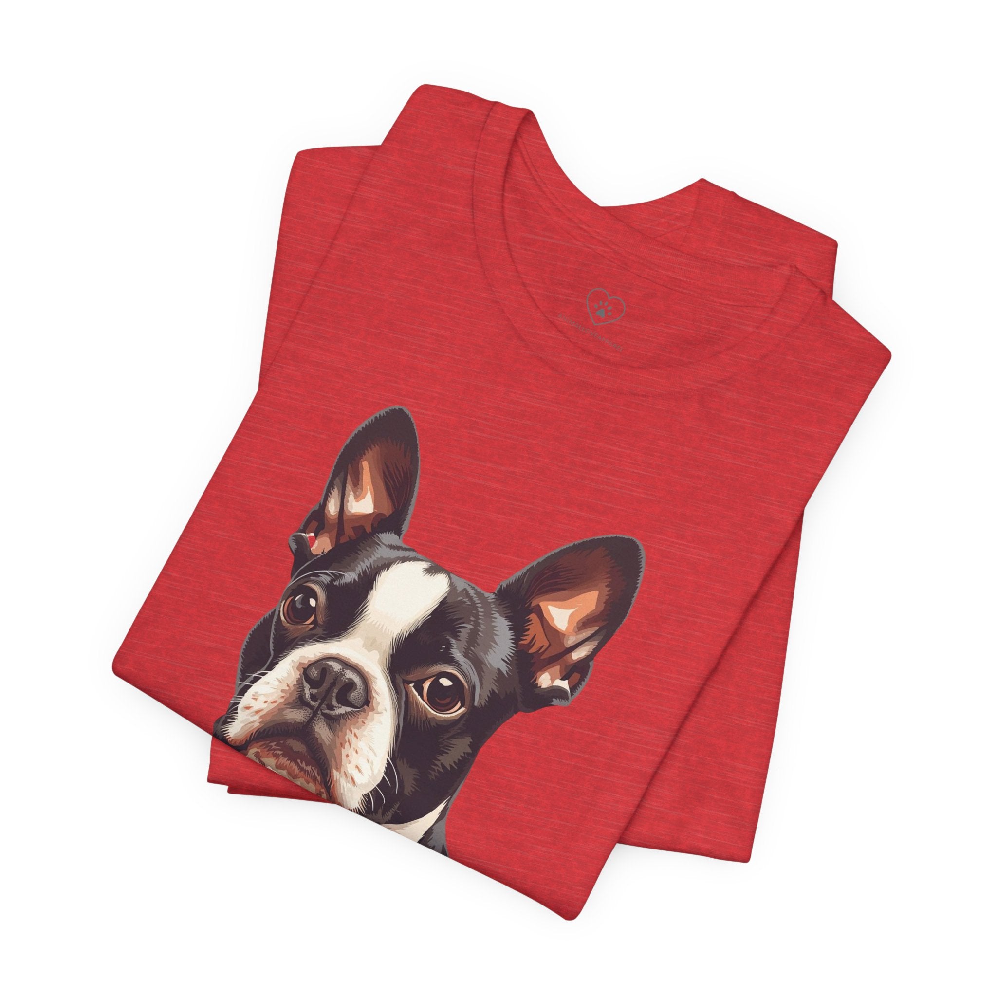 Boston Terrier Portrait T-Shirt – Realistic Dog Face Tee for Pet Lovers