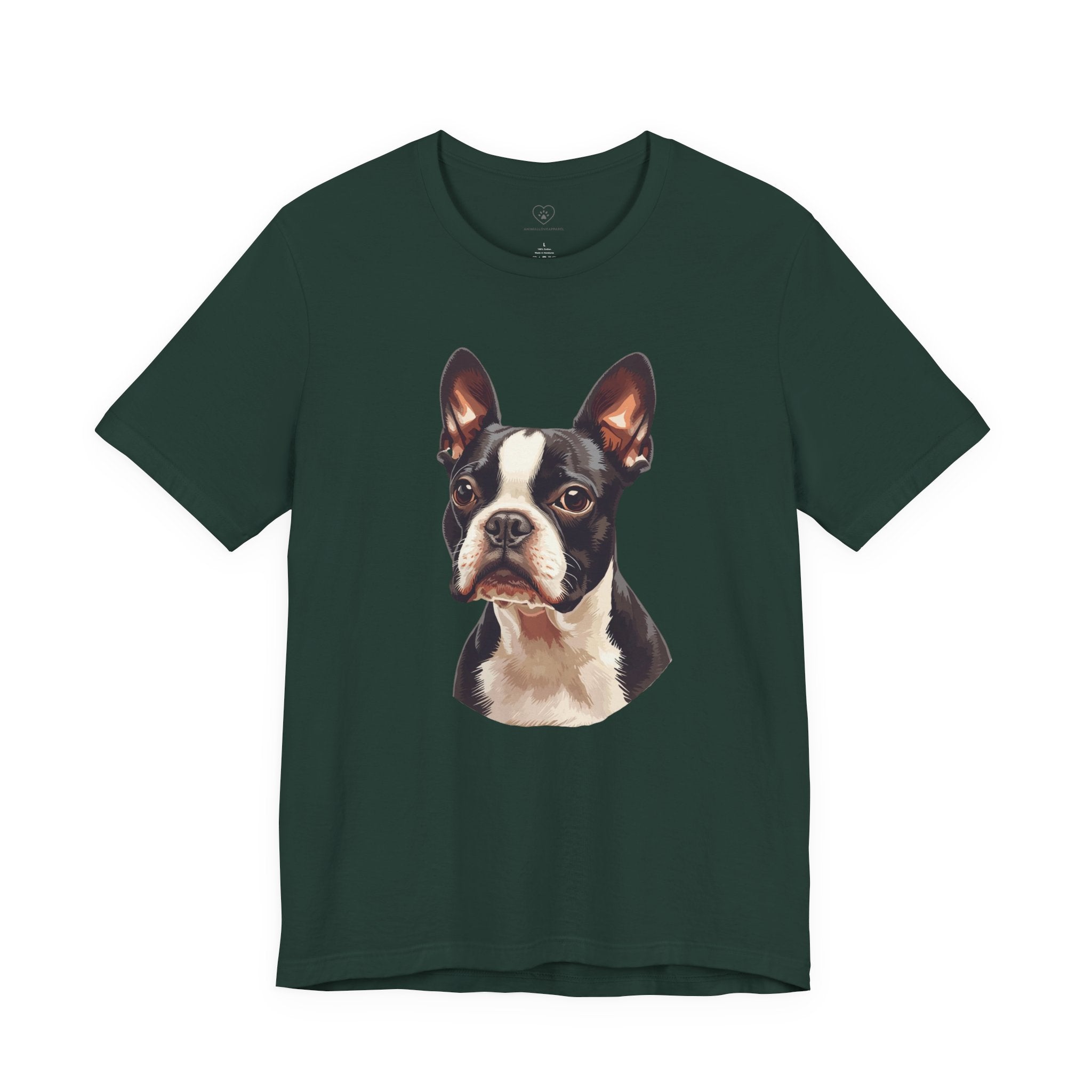 Boston Terrier Portrait T-Shirt – Realistic Dog Face Tee for Pet Lovers