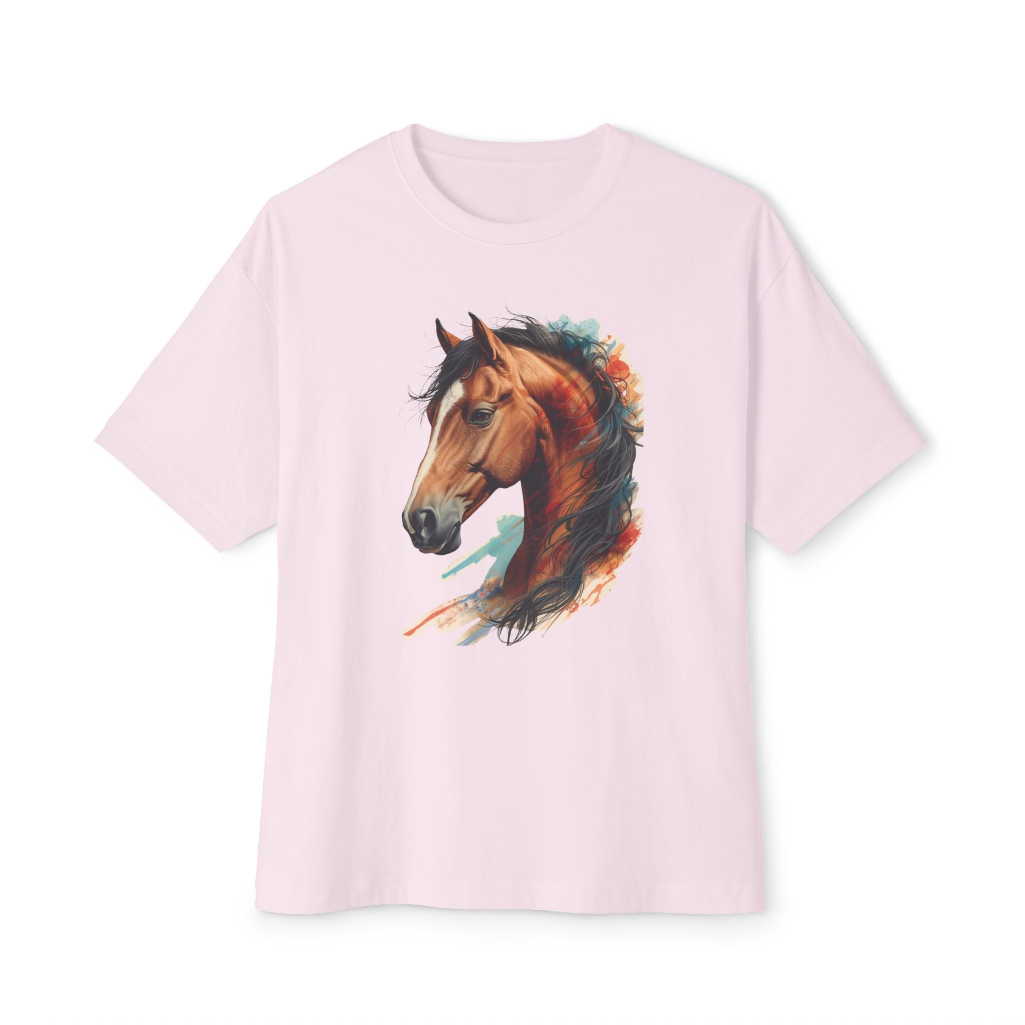 Horse Portrait Boxy Tee — Watercolor Stallion Graphic T-Shirt
