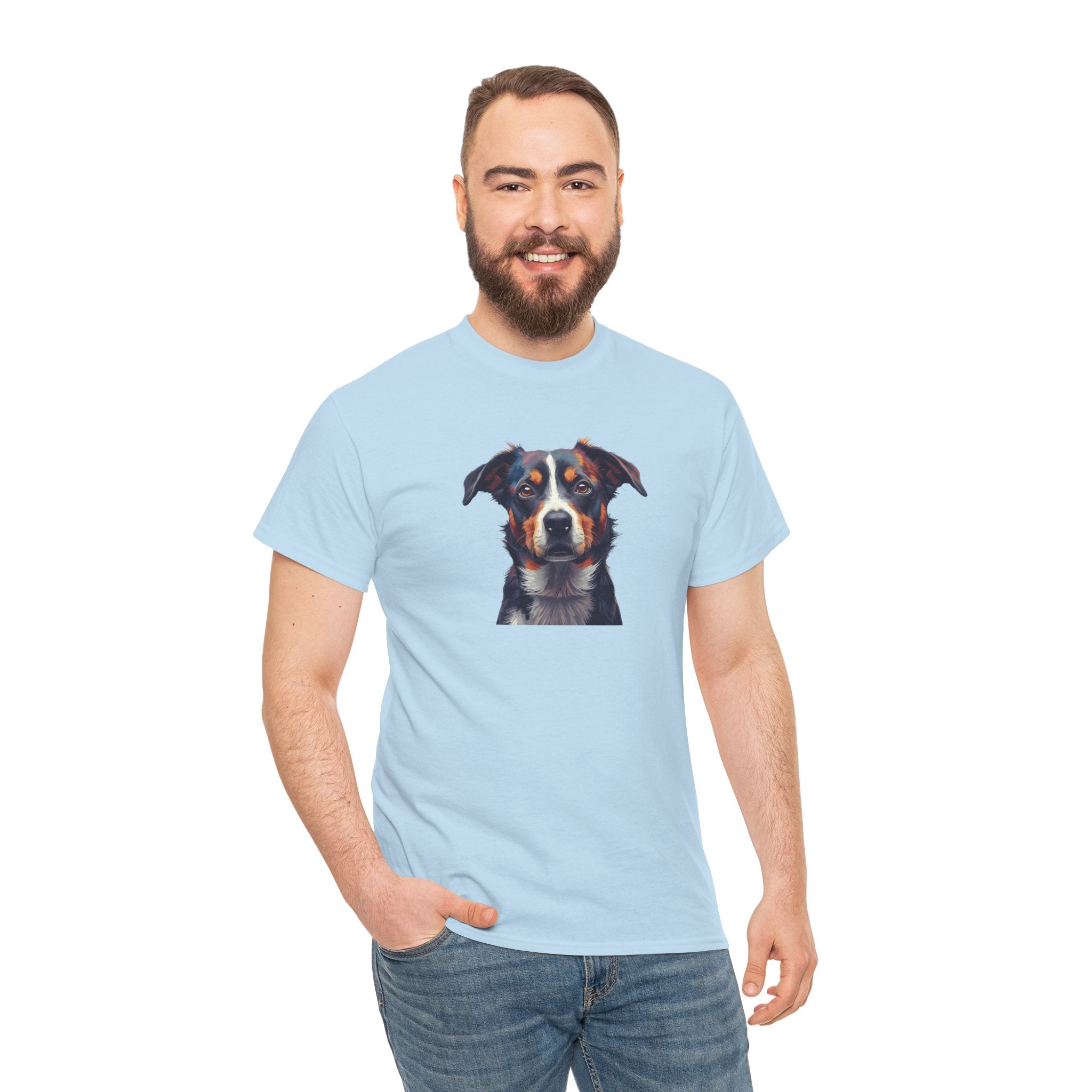 Australian Shepherd Portrait T-Shirt — Realistic Dog Face Tee for Dog Lovers