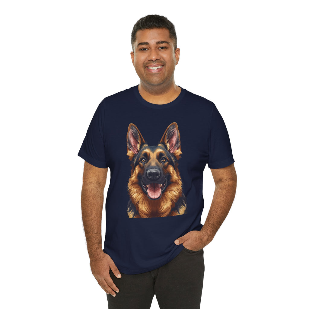 German Shepherd Portrait T‑Shirt — Realistic Dog Face Tee for Dog Lovers