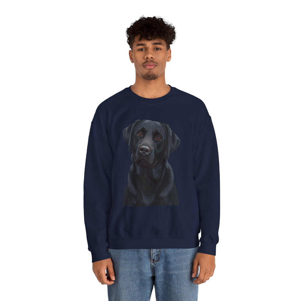 Black Labrador Portrait Crewneck Sweatshirt — Realistic Dog Print for Dog Lovers