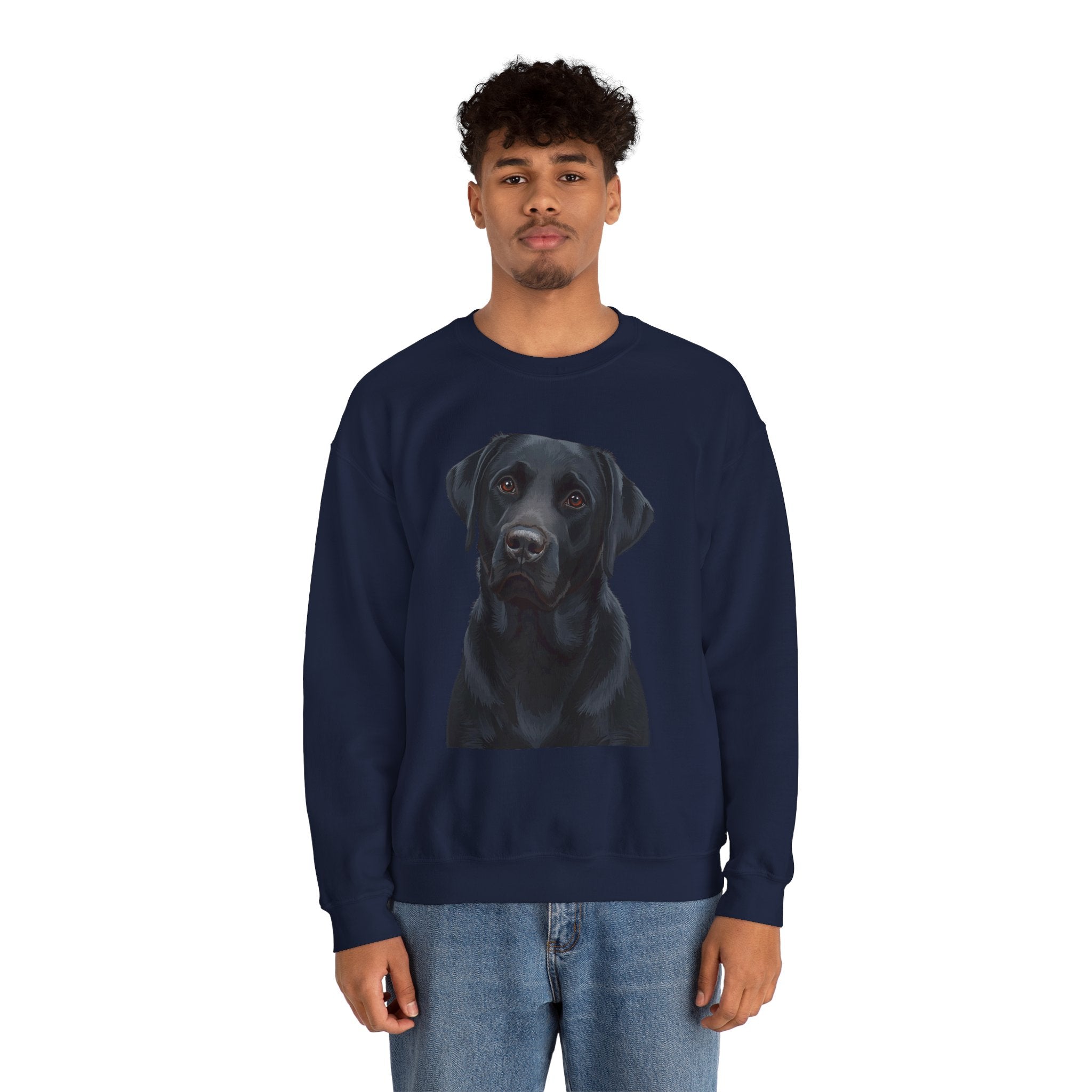 Black Labrador Portrait Crewneck Sweatshirt — Realistic Dog Print for Dog Lovers
