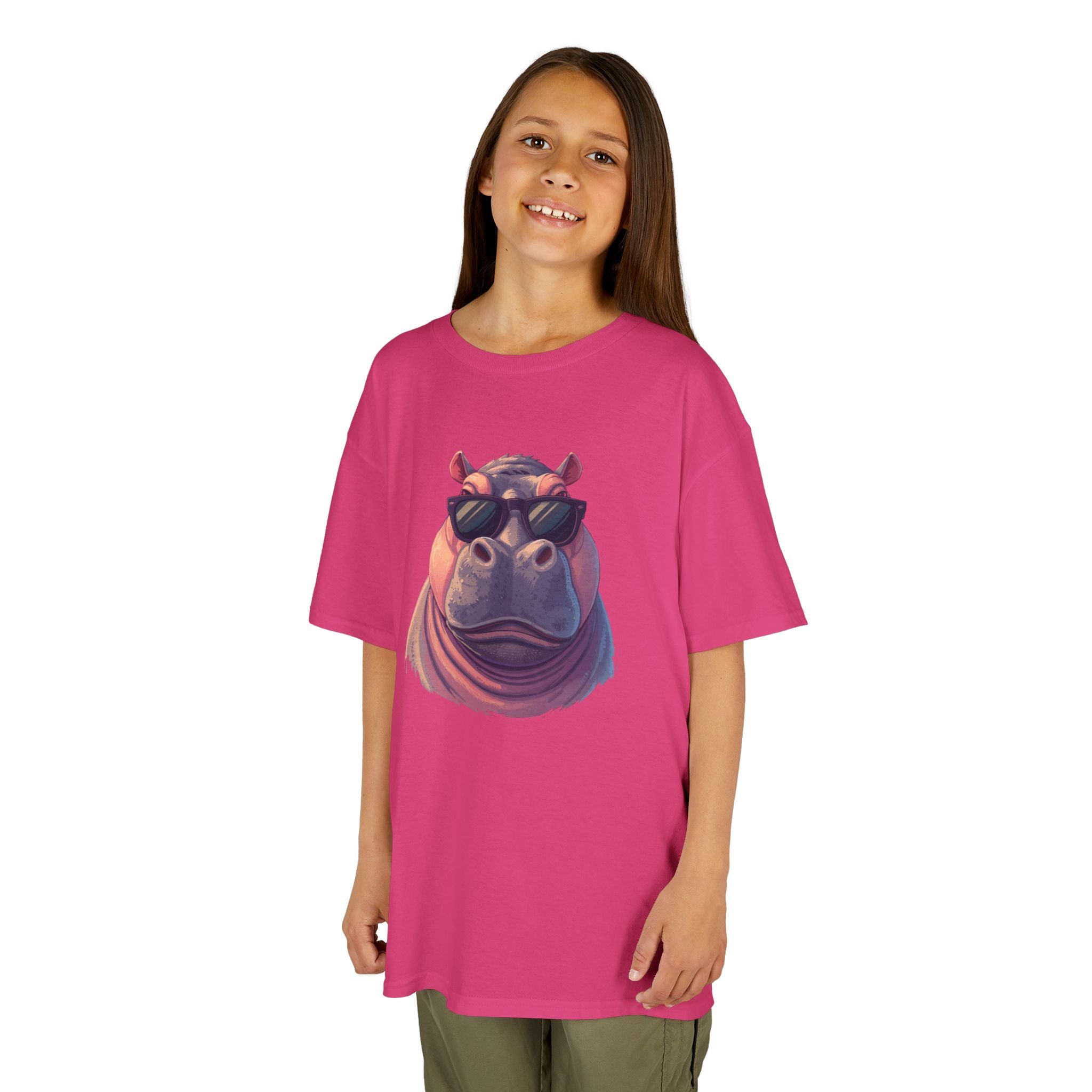 Kids Hippo Sunglasses T‑Shirt — Cool Cartoon Animal Tee for Boys & Girls
