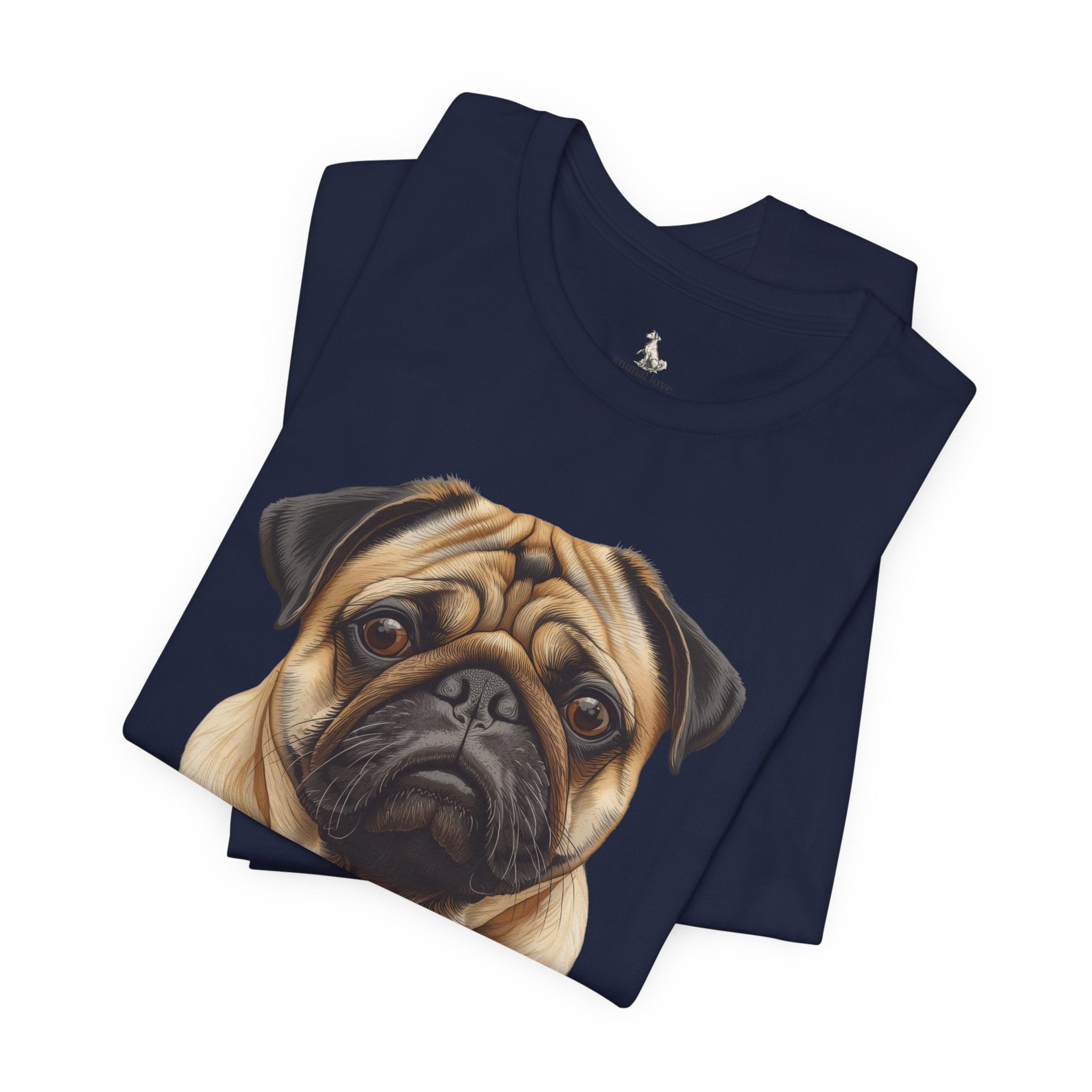 Pug Portrait T-Shirt - Realistic Dog Face Tee for Pug Lovers