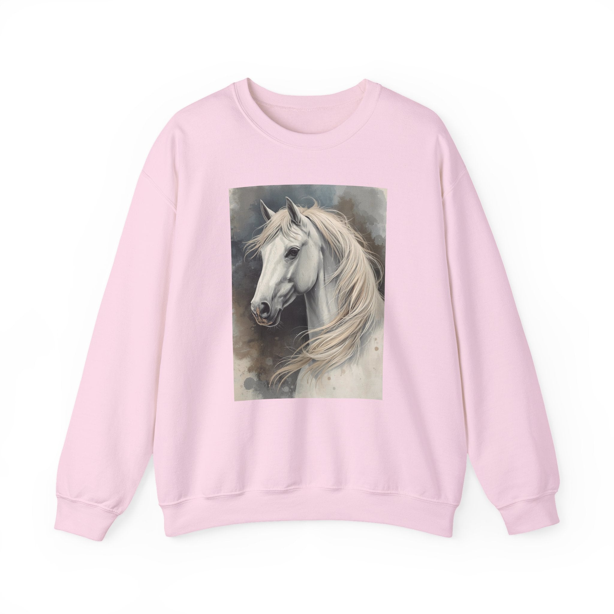 Horse Portrait Crewneck Sweatshirt — Elegant White Stallion Graphic
