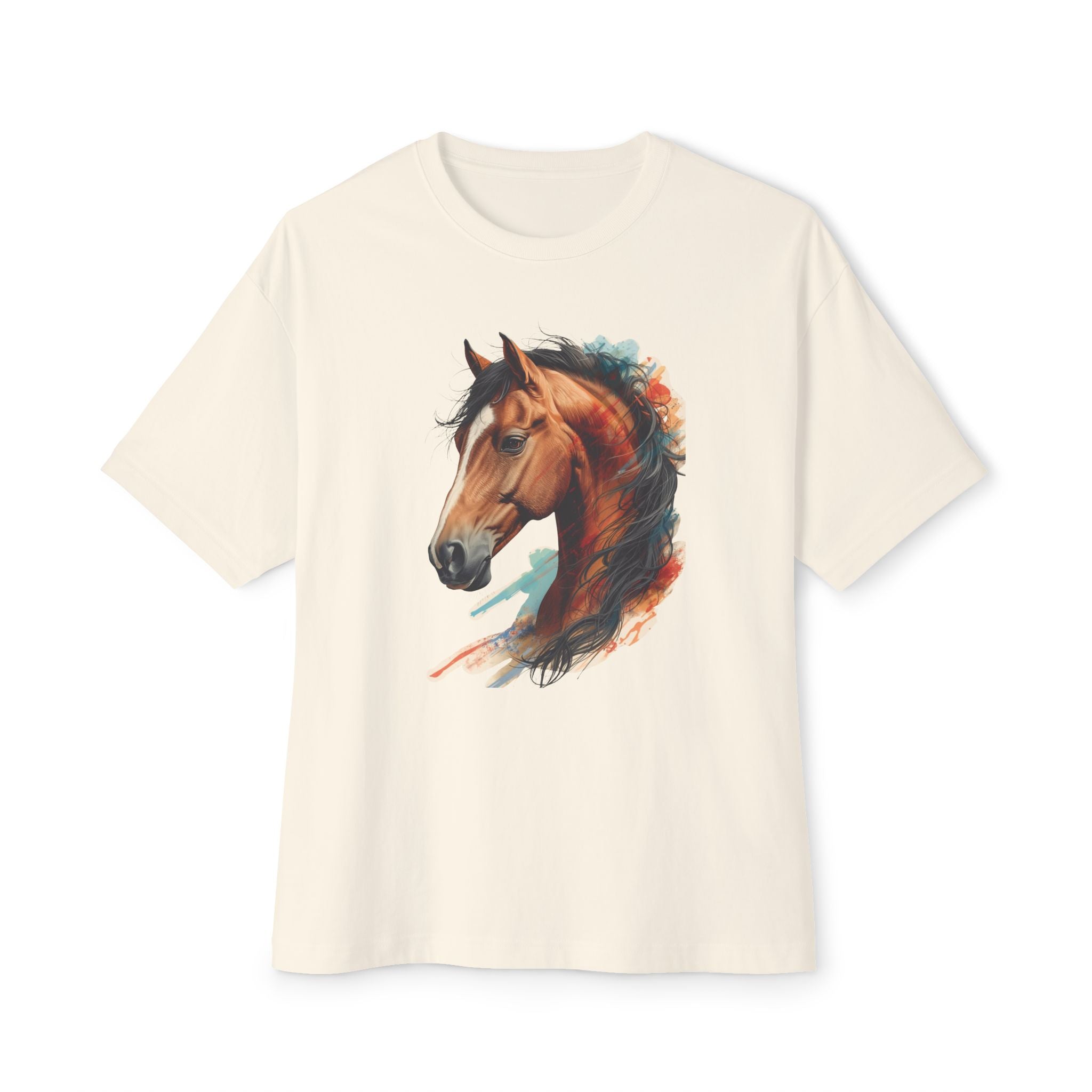 Horse Portrait Boxy Tee — Watercolor Stallion Graphic T-Shirt