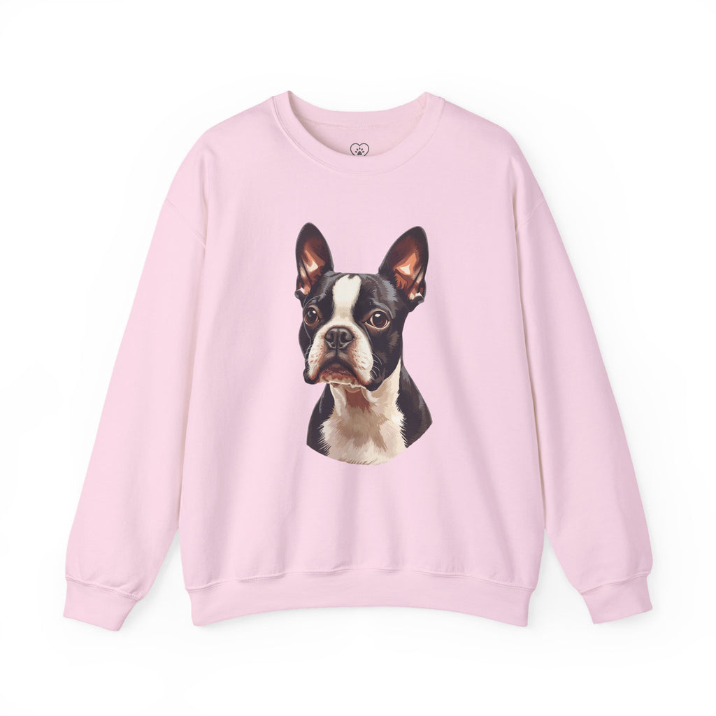 Boston Terrier Portrait Sweatshirt — Cute Dog Face Crewneck for Pet Lovers