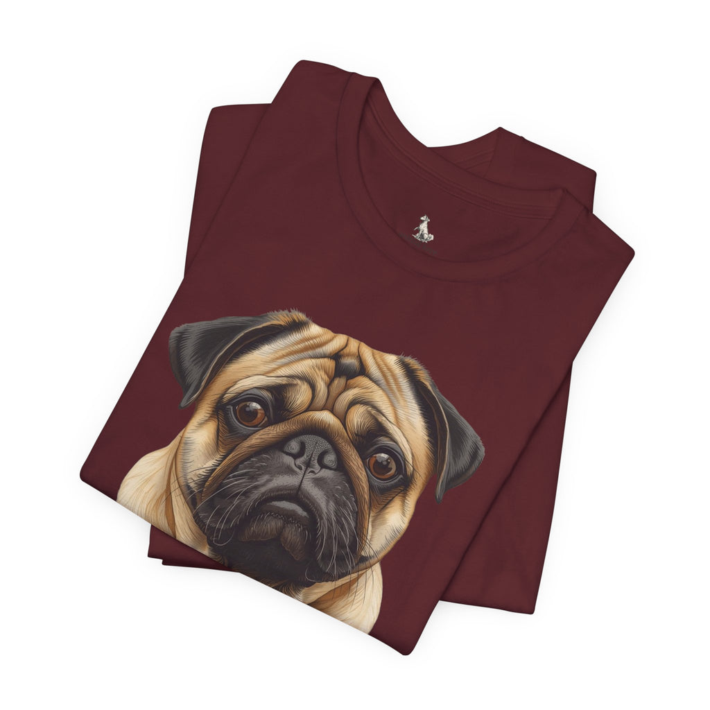 Pug Portrait T-Shirt - Realistic Dog Face Tee for Pug Lovers