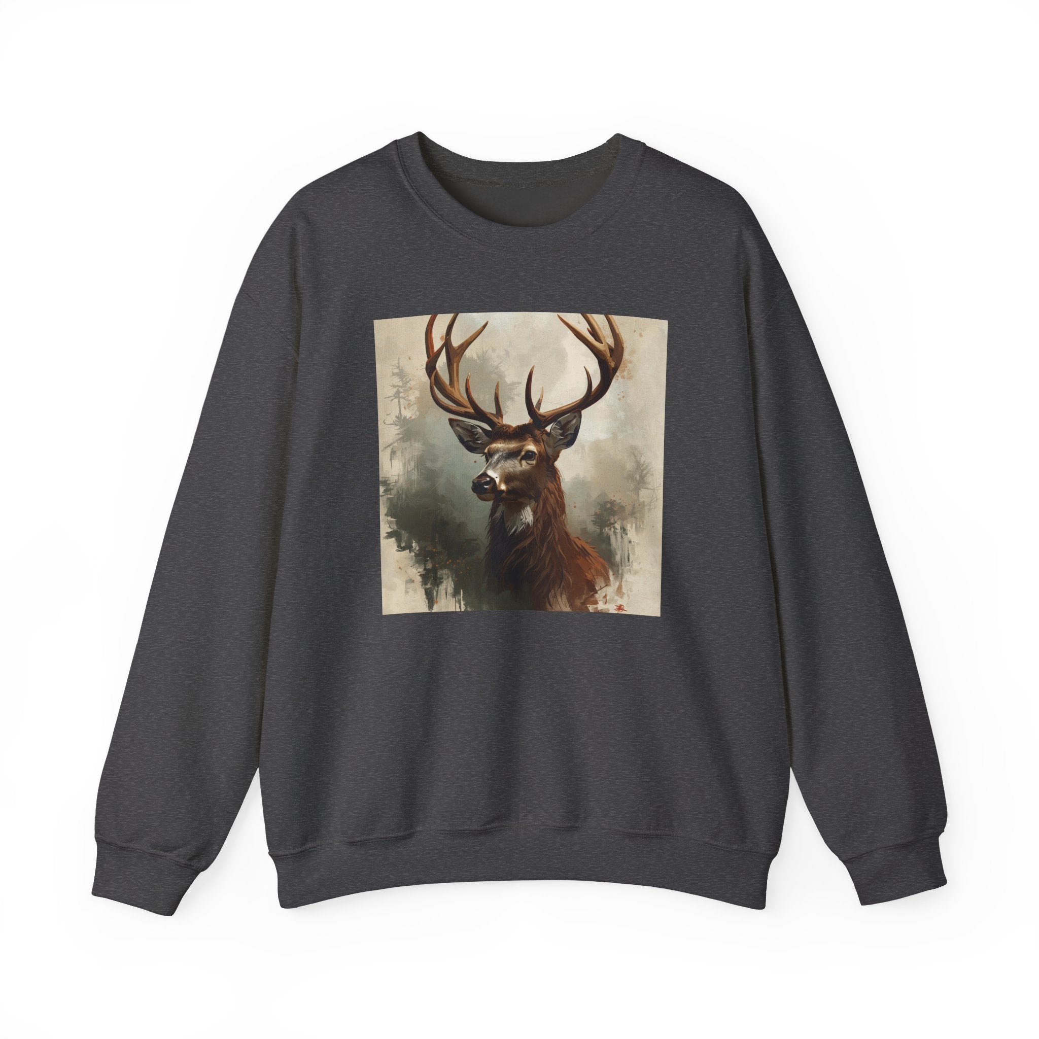 Stag Portrait Crewneck Sweatshirt — Majestic Deer Watercolor