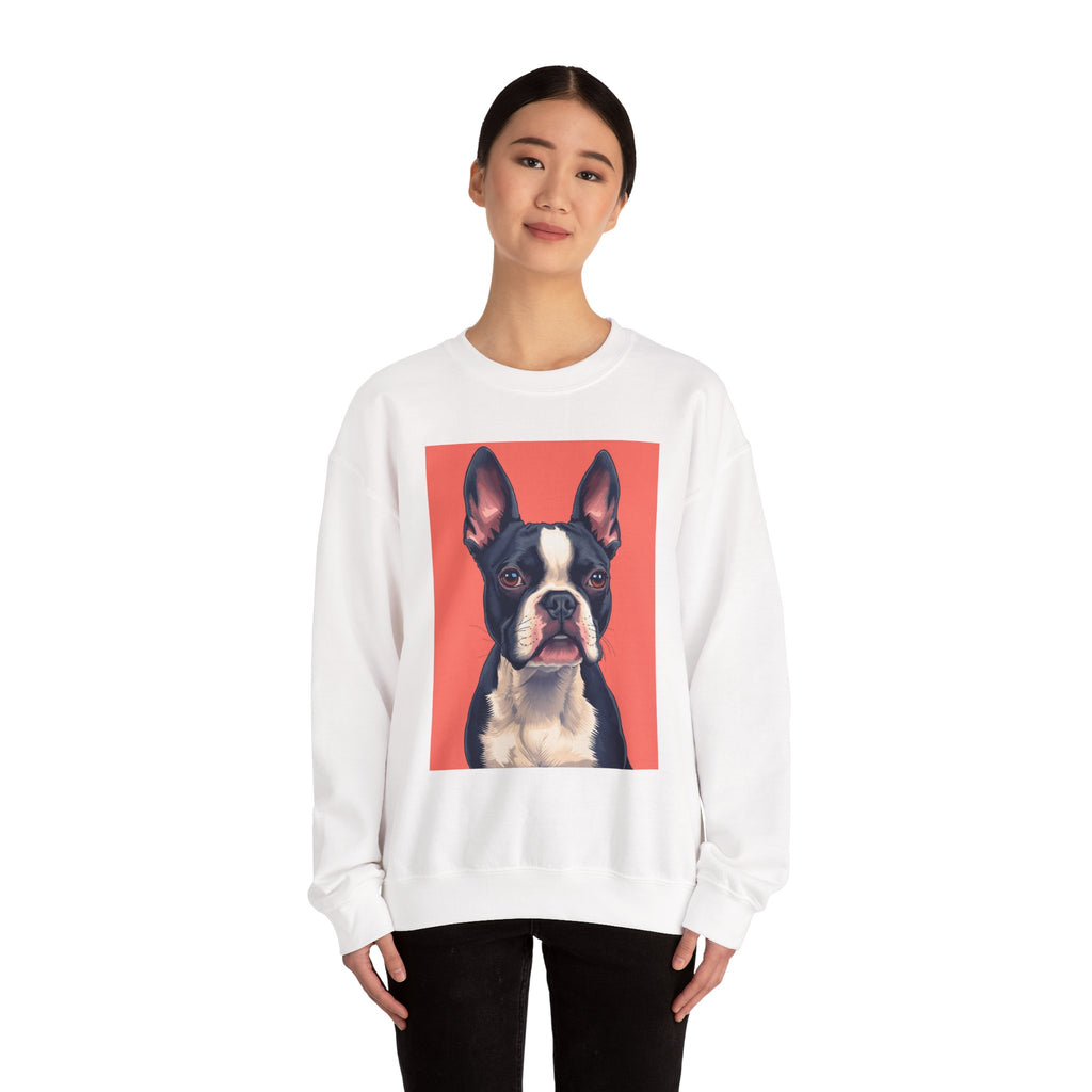 Boston Terrier Portrait Crewneck Sweatshirt — Cute Dog Graphic Pullover