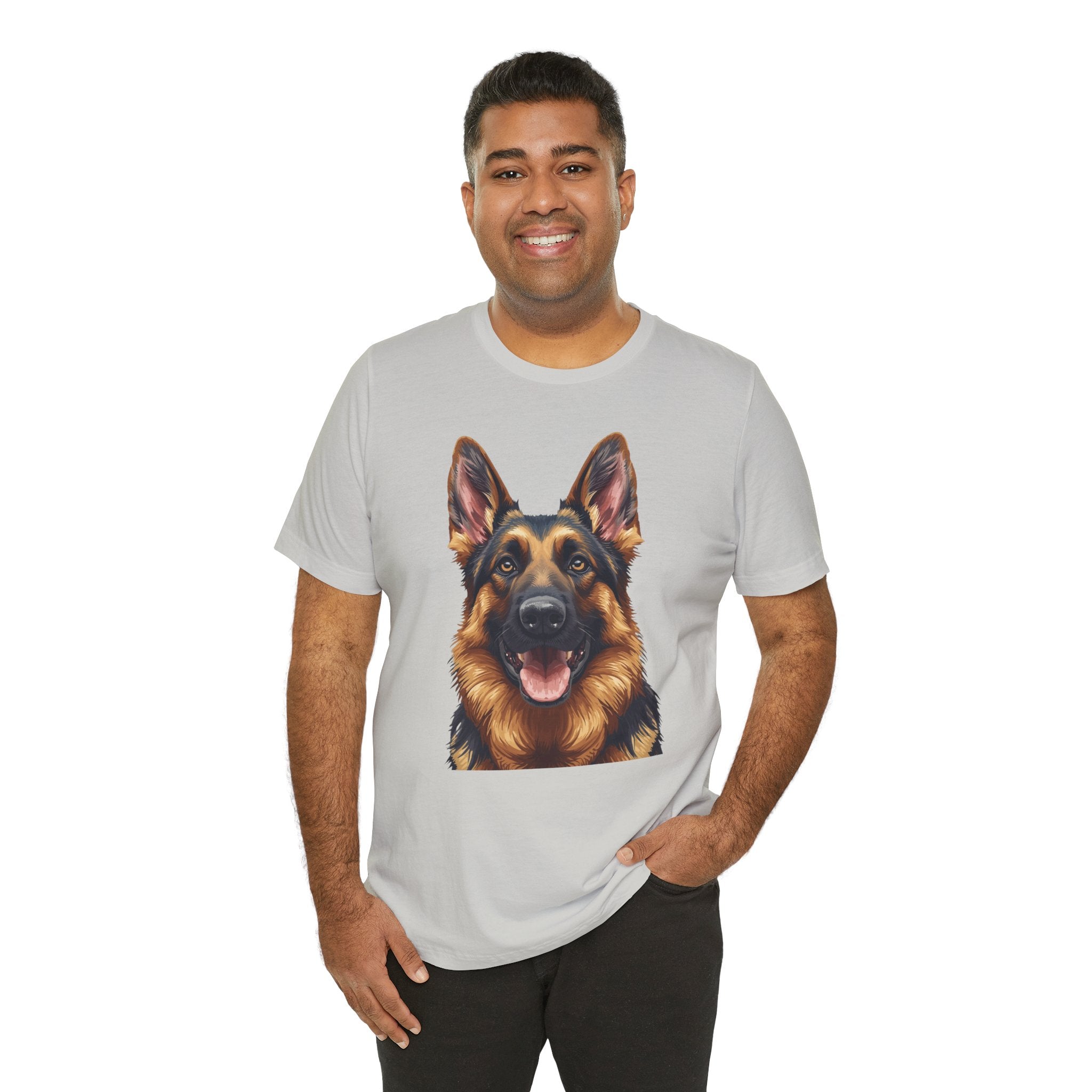 German Shepherd Portrait T‑Shirt — Realistic Dog Face Tee for Dog Lovers