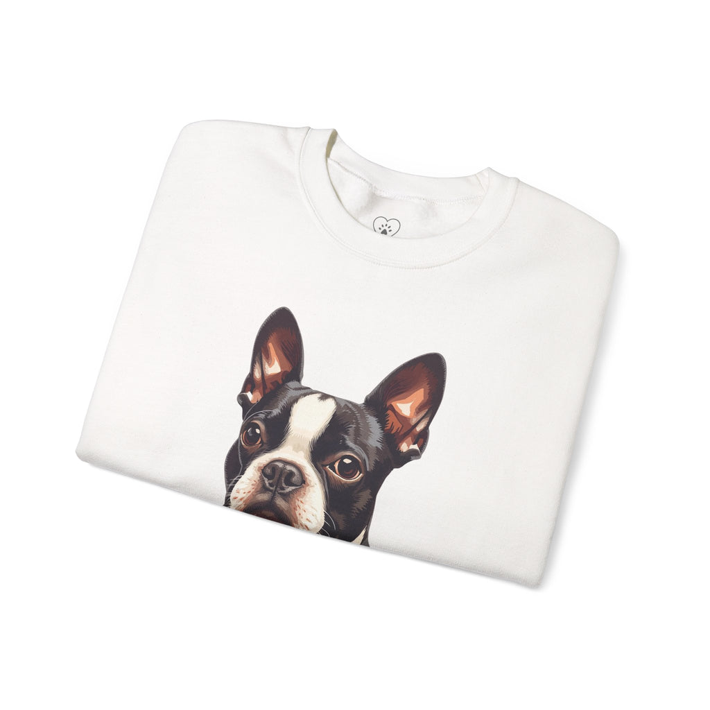 Boston Terrier Portrait Sweatshirt — Cute Dog Face Crewneck for Pet Lovers