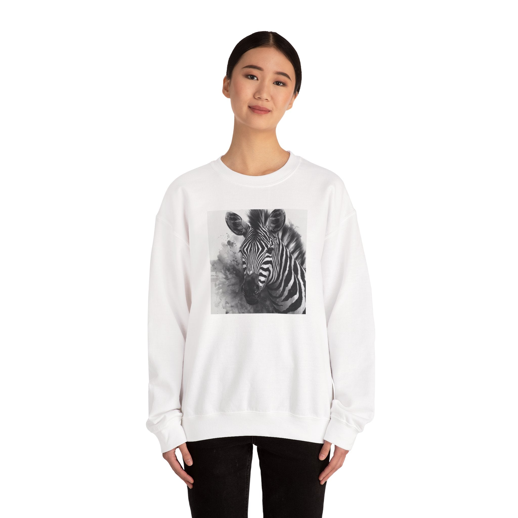 Zebra Portrait Crewneck Sweatshirt — Monochrome Wildlife Art Pullover