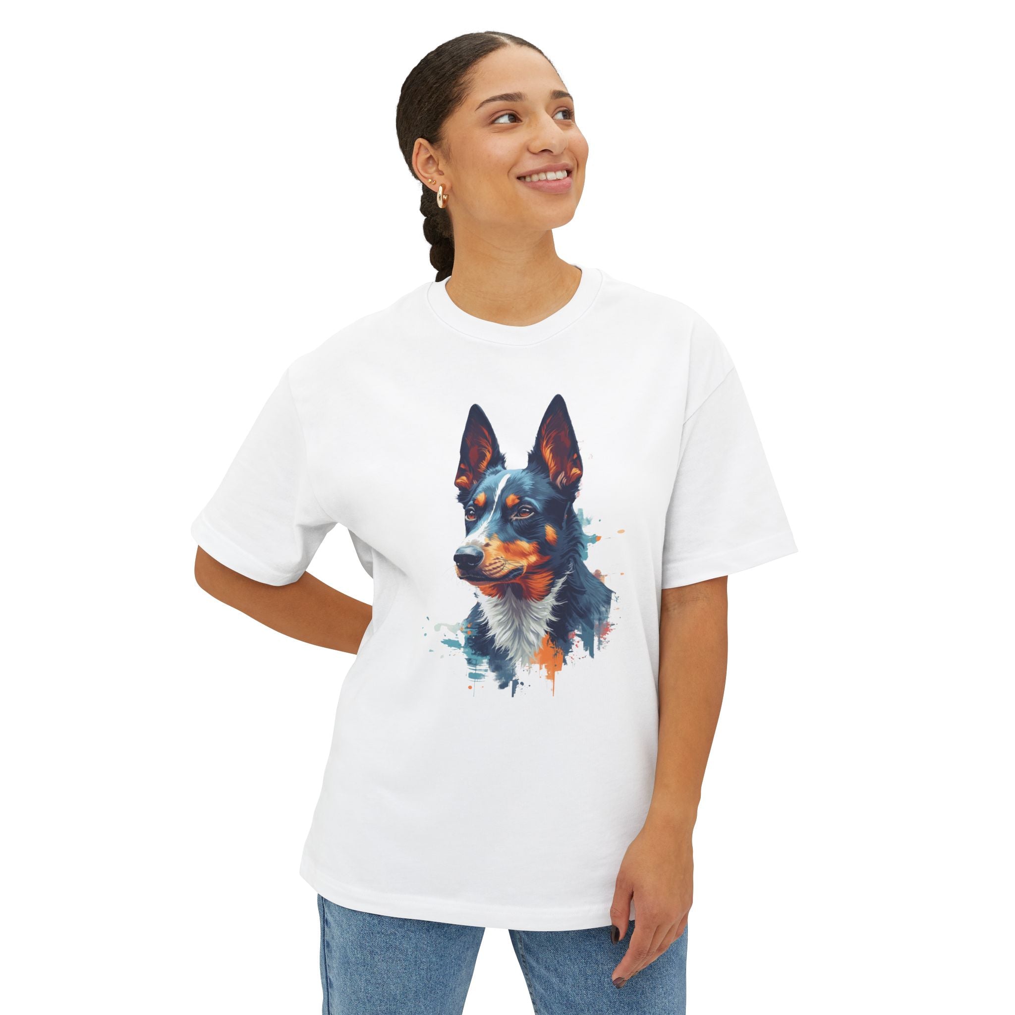 Australian Kelpie Watercolor Tee — Dog Lover Oversized Boxy Shirt