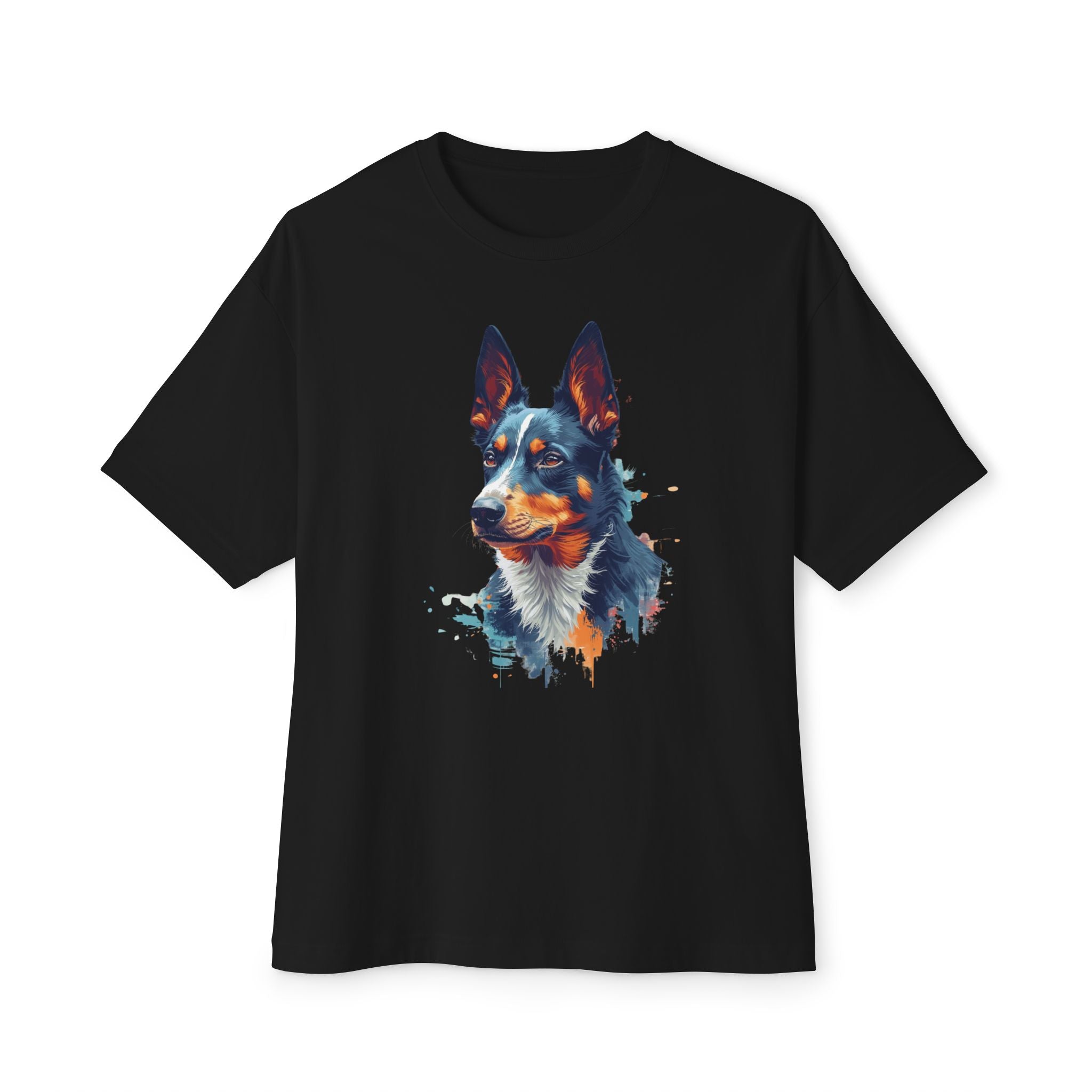 Australian Kelpie Watercolor Tee — Dog Lover Oversized Boxy Shirt
