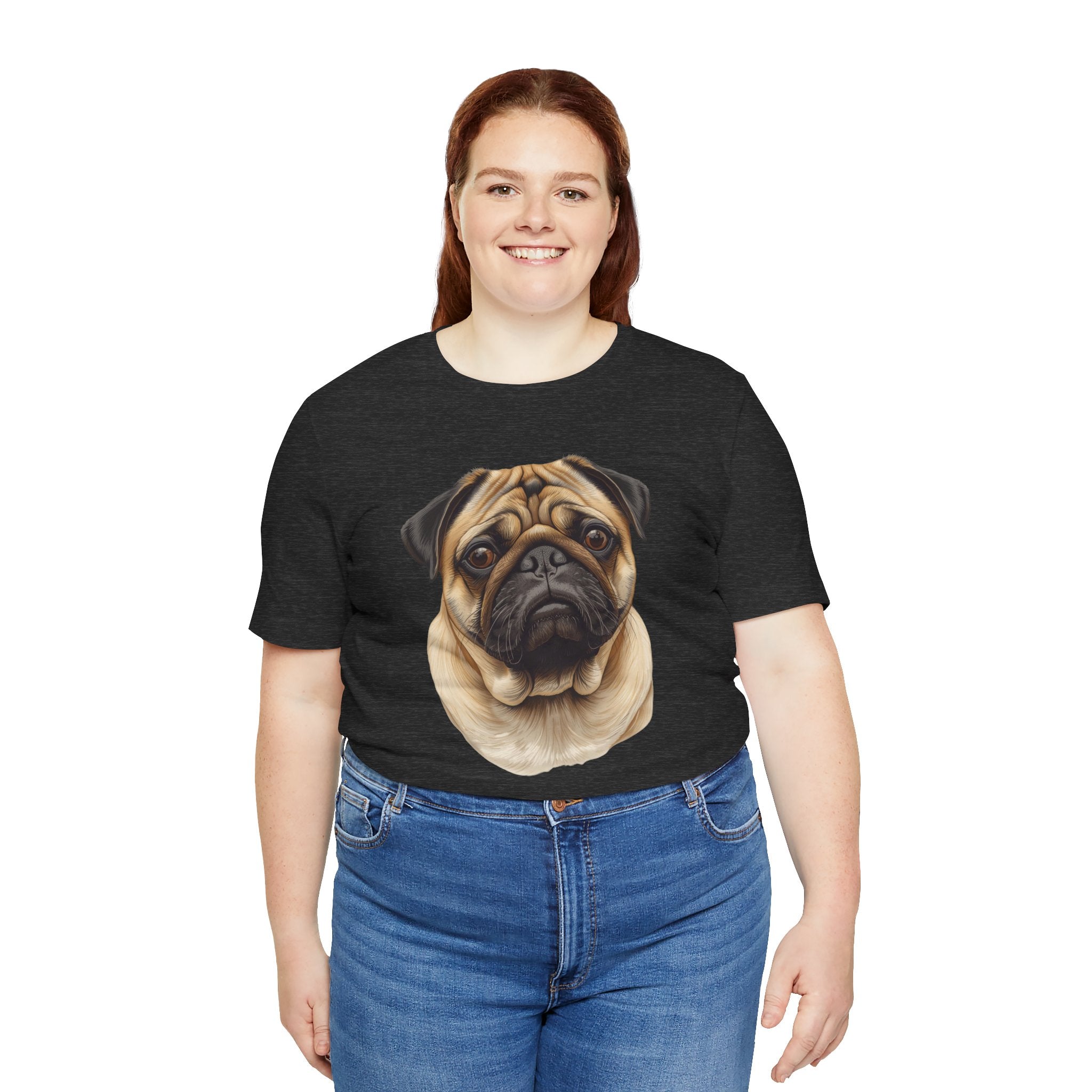 Pug Portrait T-Shirt - Realistic Dog Face Tee for Pug Lovers
