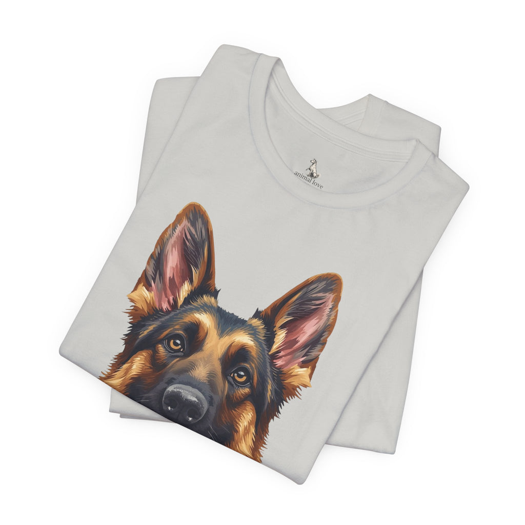German Shepherd Portrait T‑Shirt — Realistic Dog Face Tee for Dog Lovers