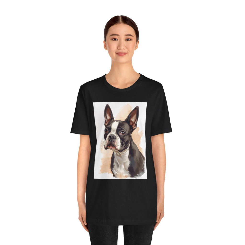 Boston Terrier Portrait T-Shirt — Watercolor Dog Lover Tee