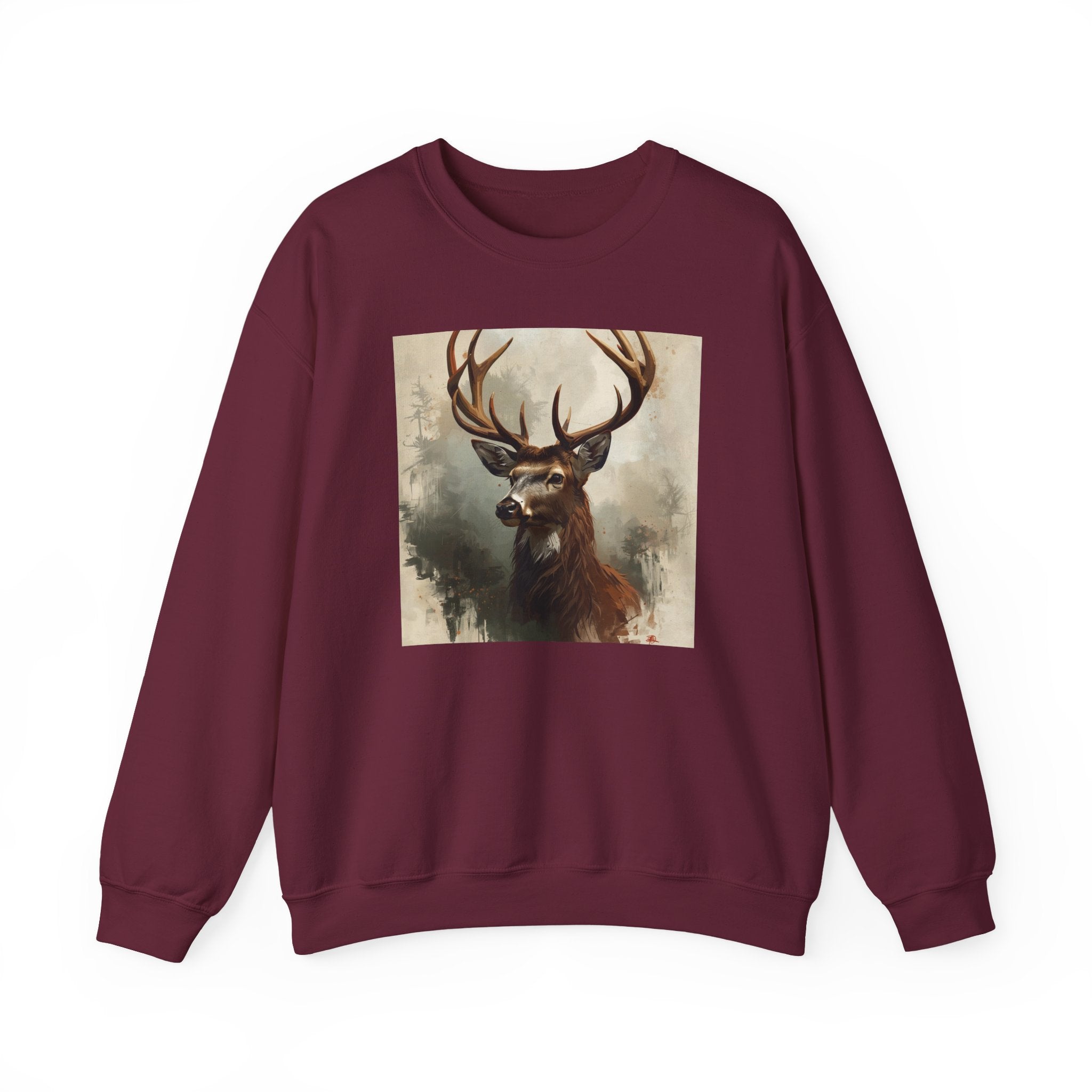 Stag Portrait Crewneck Sweatshirt — Majestic Deer Watercolor
